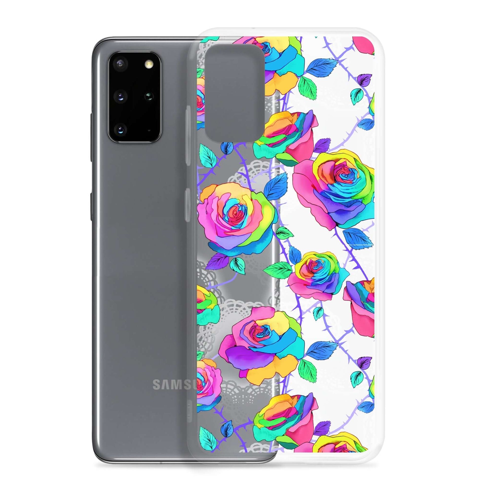 Showcasing the Enchanted Rose Samsung® Clear Case (Transparent), designed for protection and style.