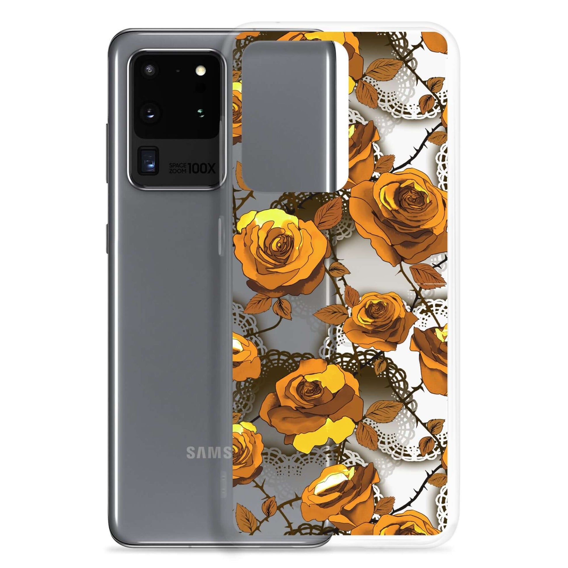 Protect your Samsung® with the Enchanted Rose Samsung® Clear Case (Transparent), showcasing elegant floral designs.