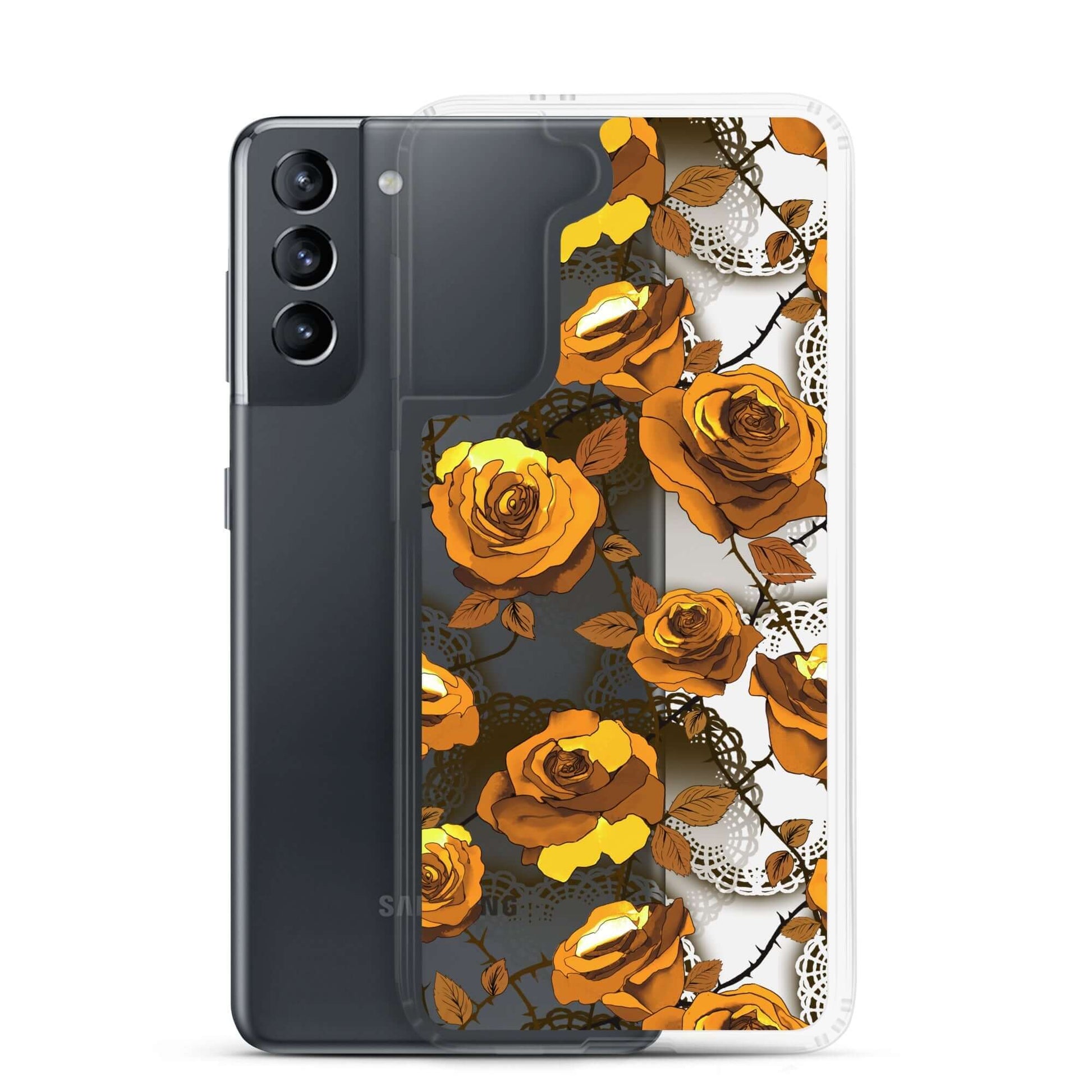 Protect your phone with the Enchanted Rose Samsung® Clear Case (Transparent), featuring a stylish floral design.