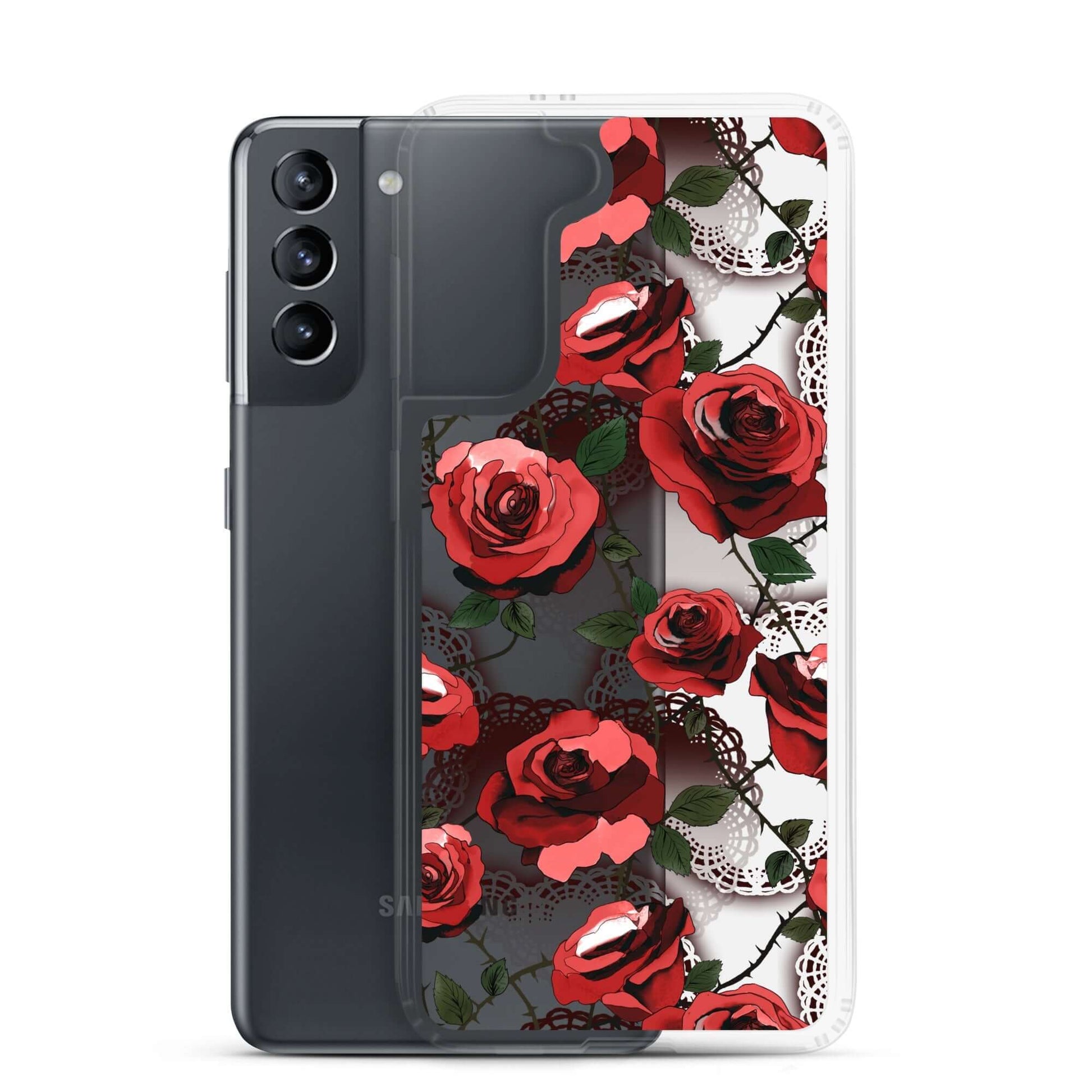 Protect your Samsung® with the stylish Enchanted Rose Samsung® Clear Case (Transparent) featuring a floral design.
