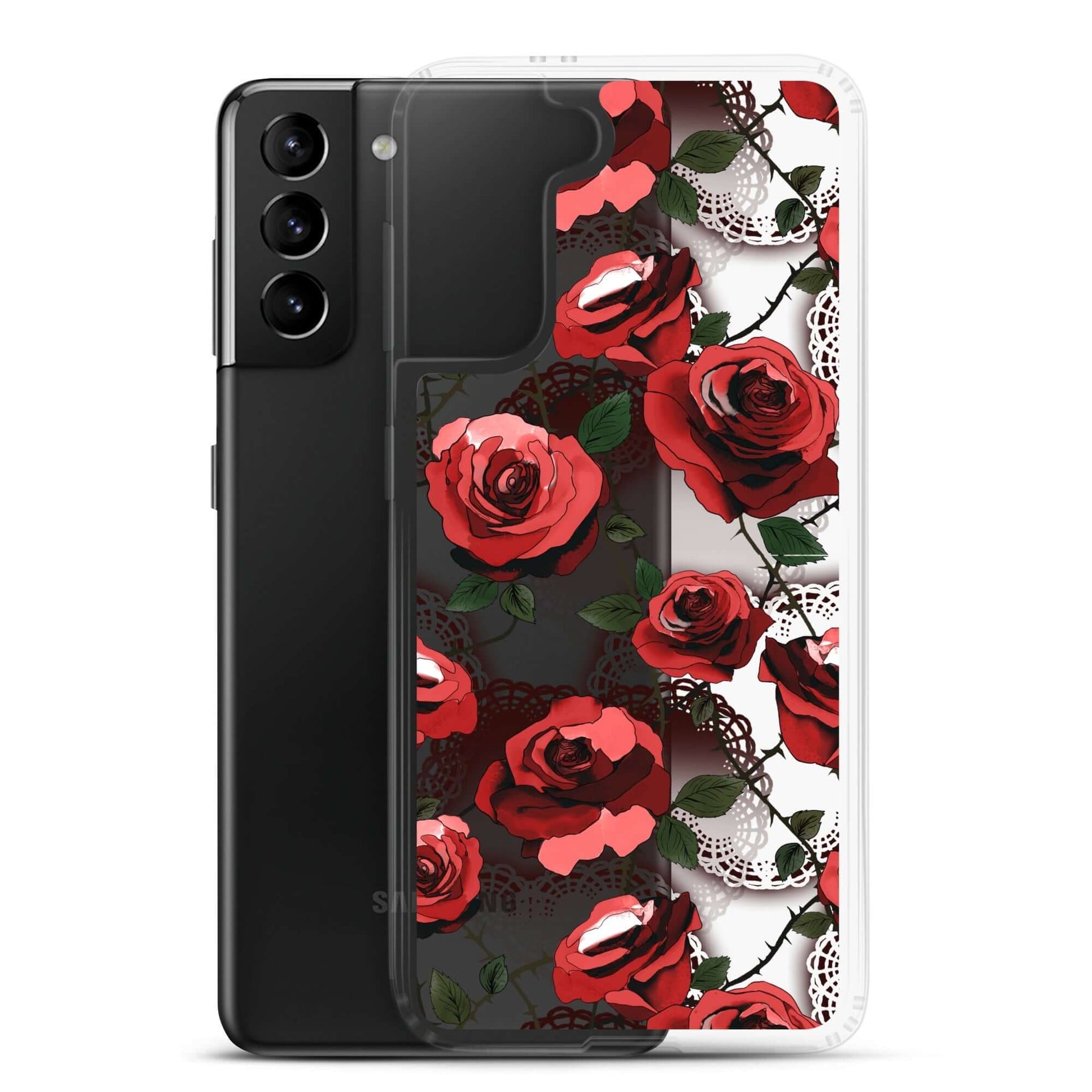 Sleek Enchanted Rose Samsung® Clear Case (Transparent) offers stylish protection against scratches and dust.