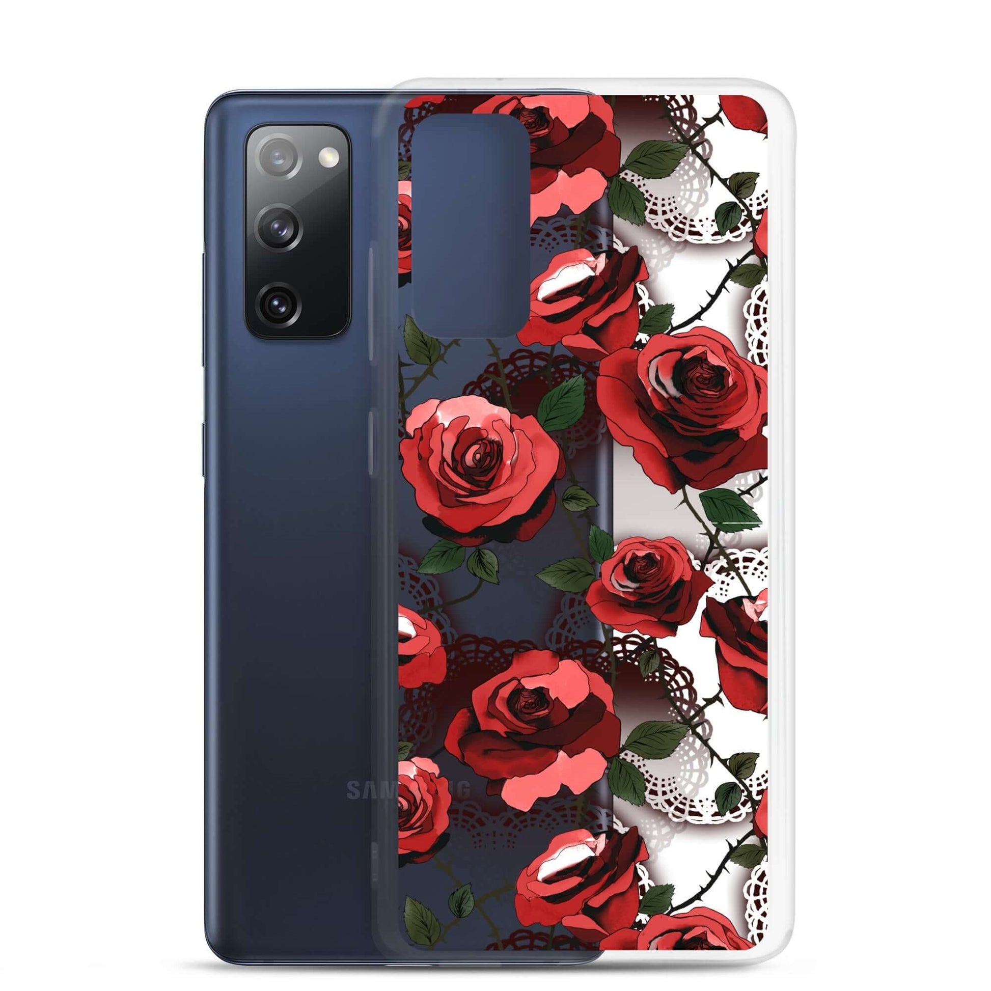 Protect your phone with the Enchanted Rose Samsung® Clear Case (Transparent), featuring a stylish floral design.