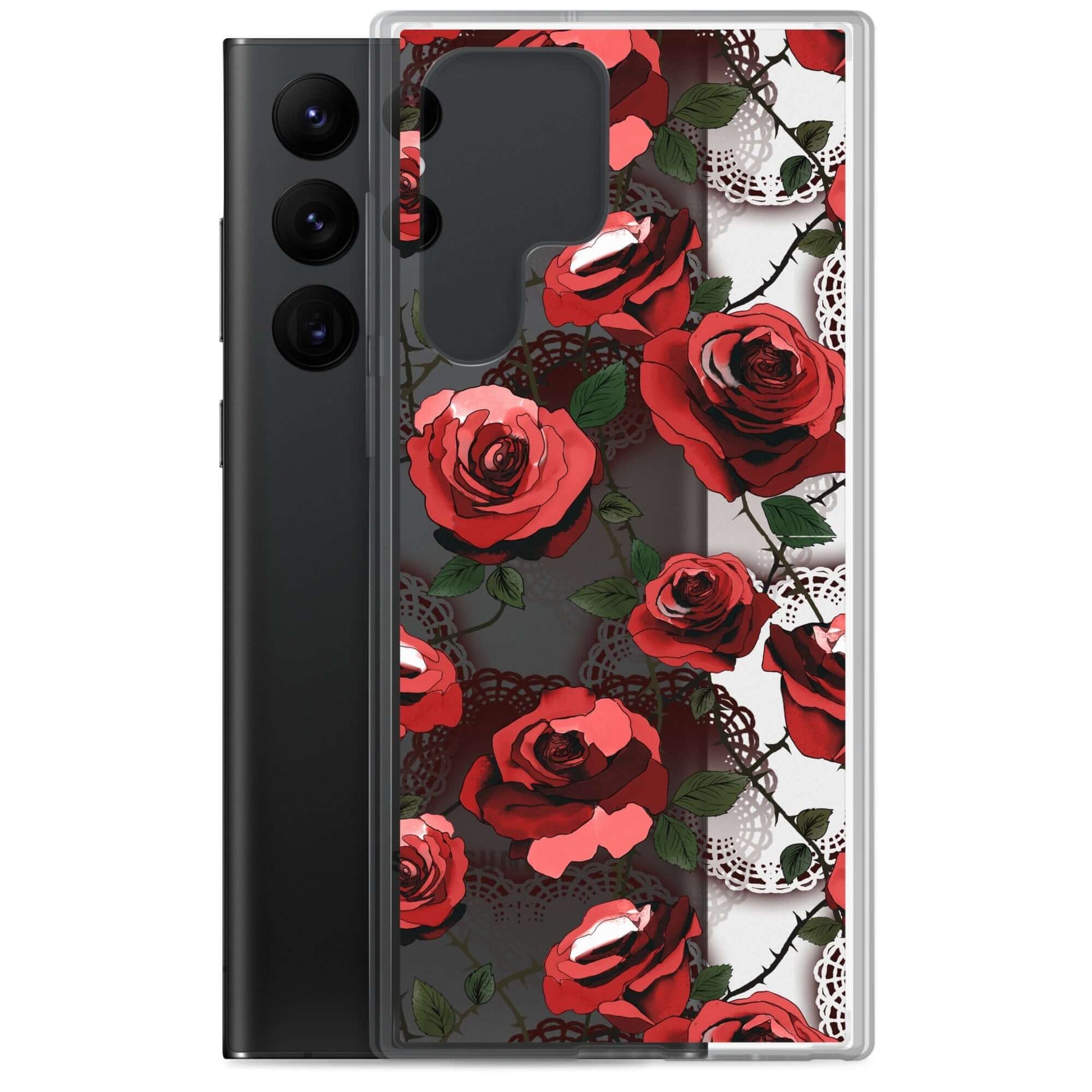 Protect your phone in style with the Enchanted Rose Samsung® Clear Case (Transparent), showcasing vibrant floral design.