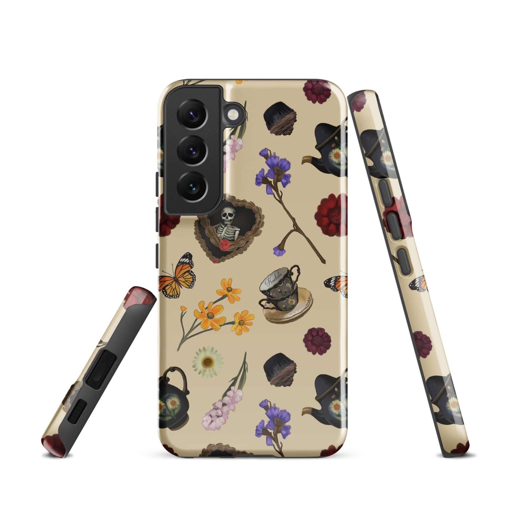 Gothic Tea Time Samsung® Tough Case featuring floral and skull designs, perfect for stylish protection and durability.