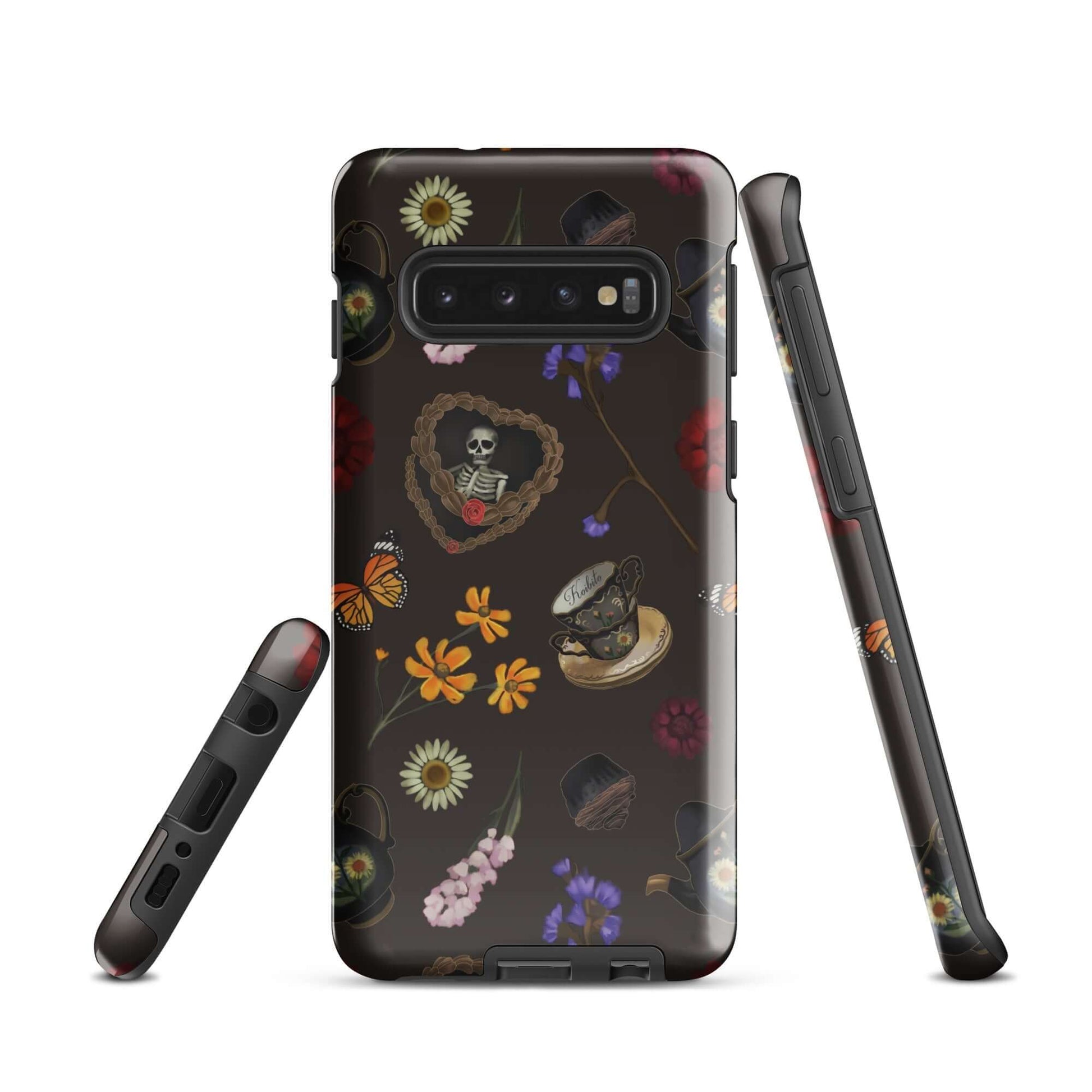 Stylish Gothic Tea Time Samsung® Tough Case featuring floral and skull designs for ultimate phone protection.