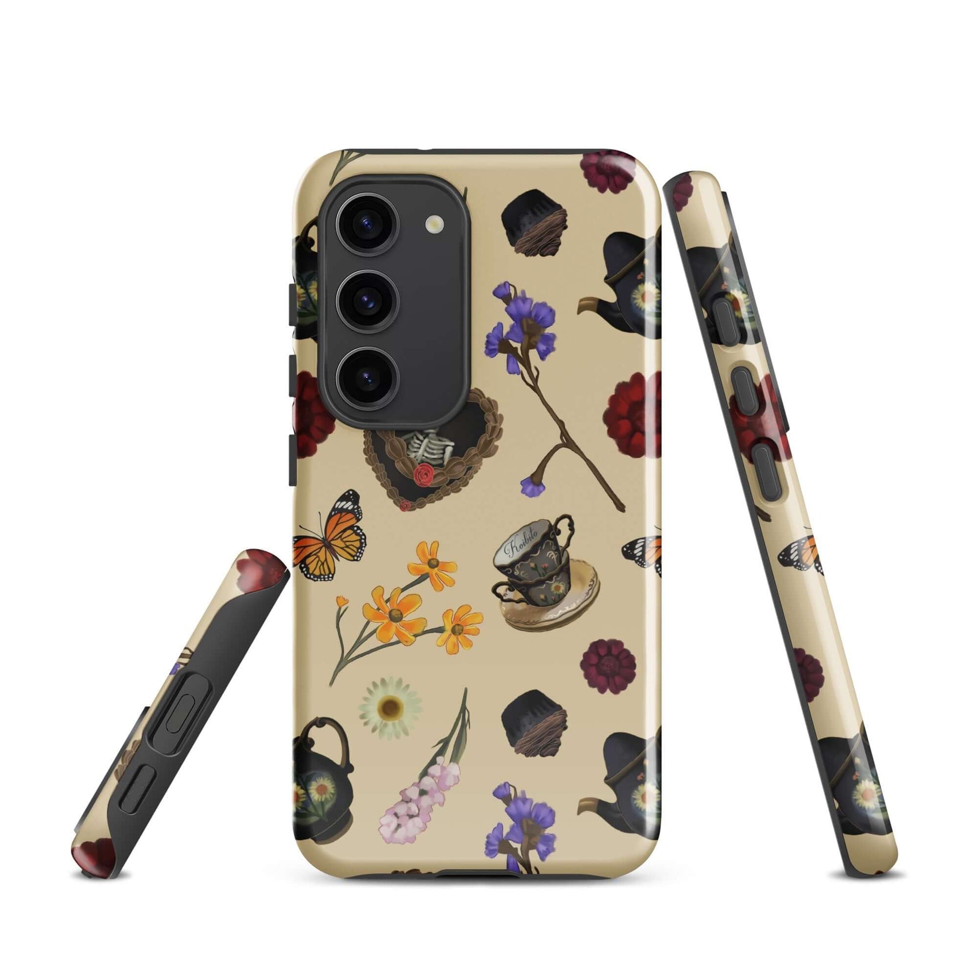 Stylish Gothic Tea Time Samsung® Tough Case featuring floral and teapot designs for superior phone protection.
