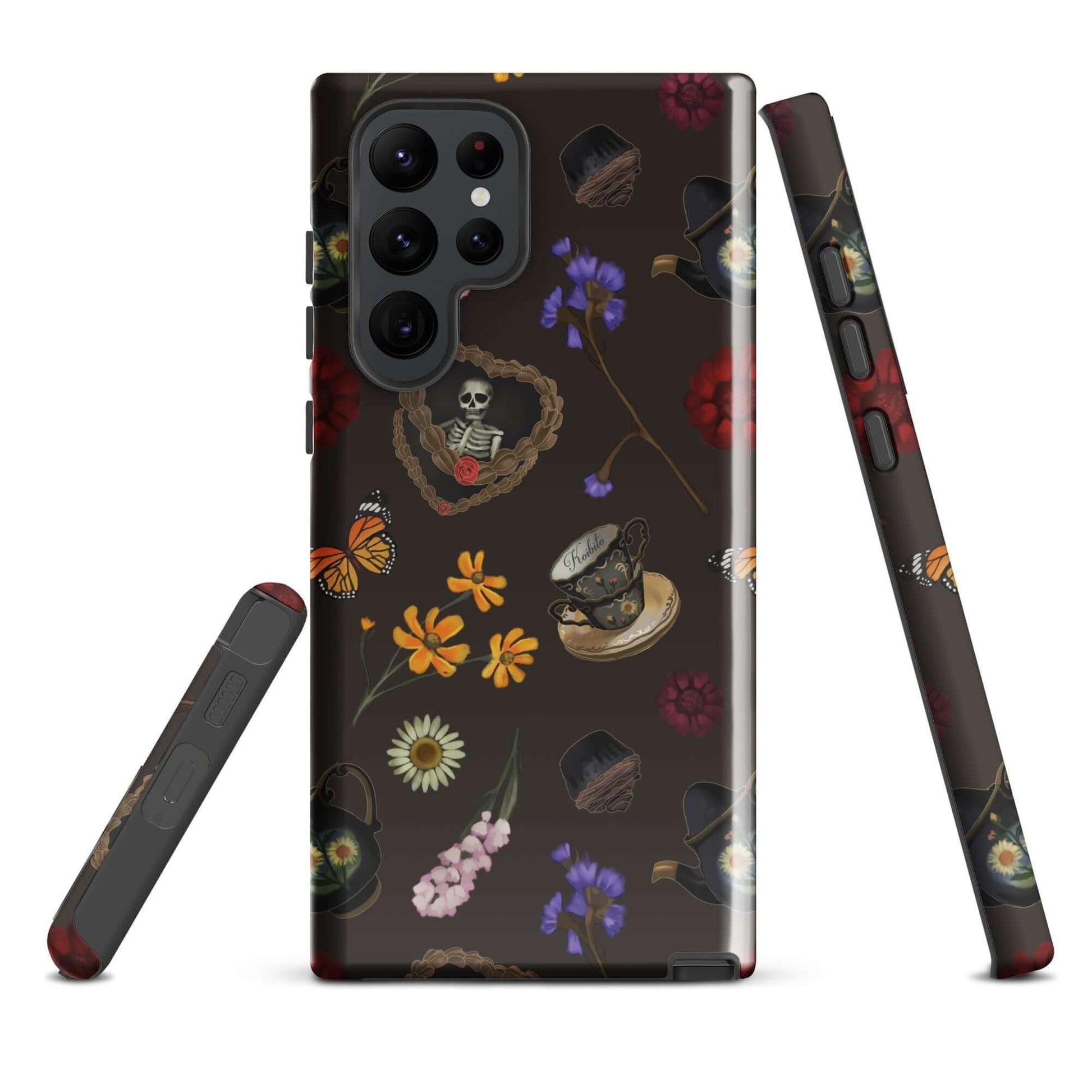 Stylish Gothic Tea Time Samsung® Tough Case featuring floral and skull designs, perfect for phone protection.