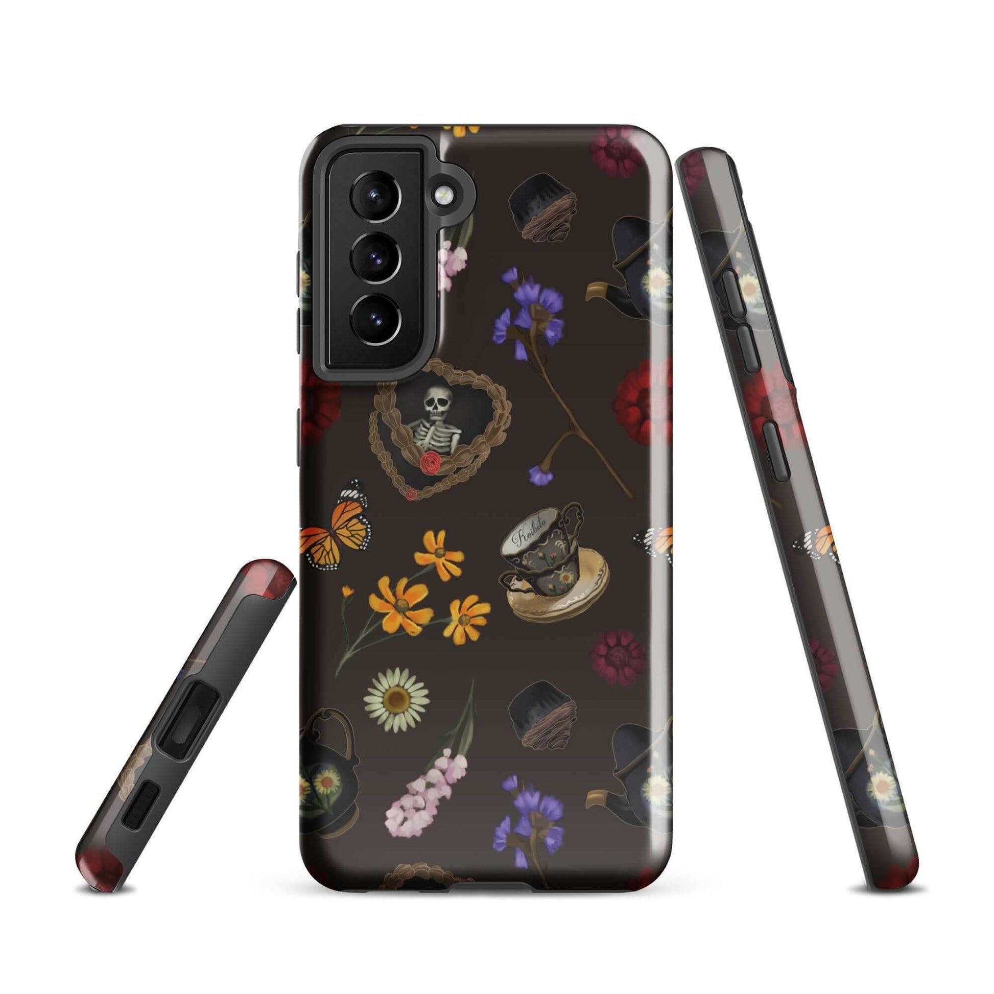Gothic Tea Time Samsung® Tough Case features a striking design with flowers and skulls, blending art with durability.