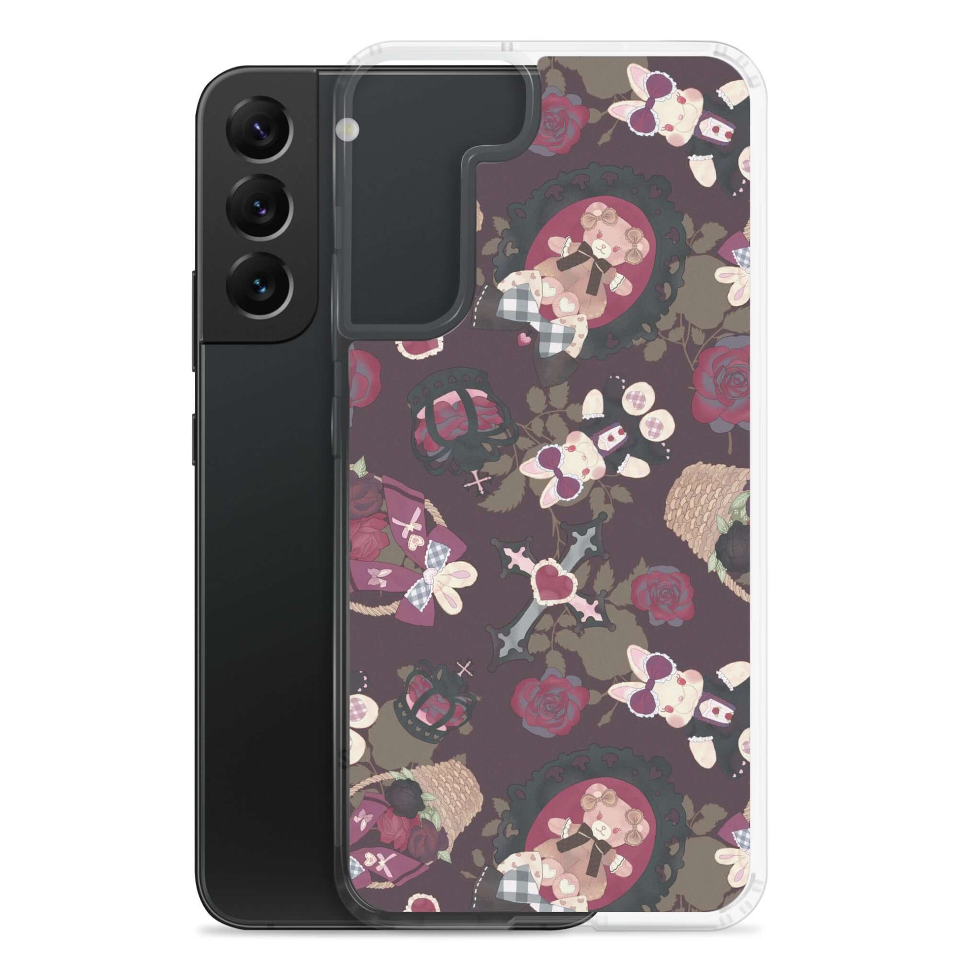 Stylish Gothic Teddy Samsung® Clear Case with adorable design, perfect for protecting your phone from scratches and dirt.