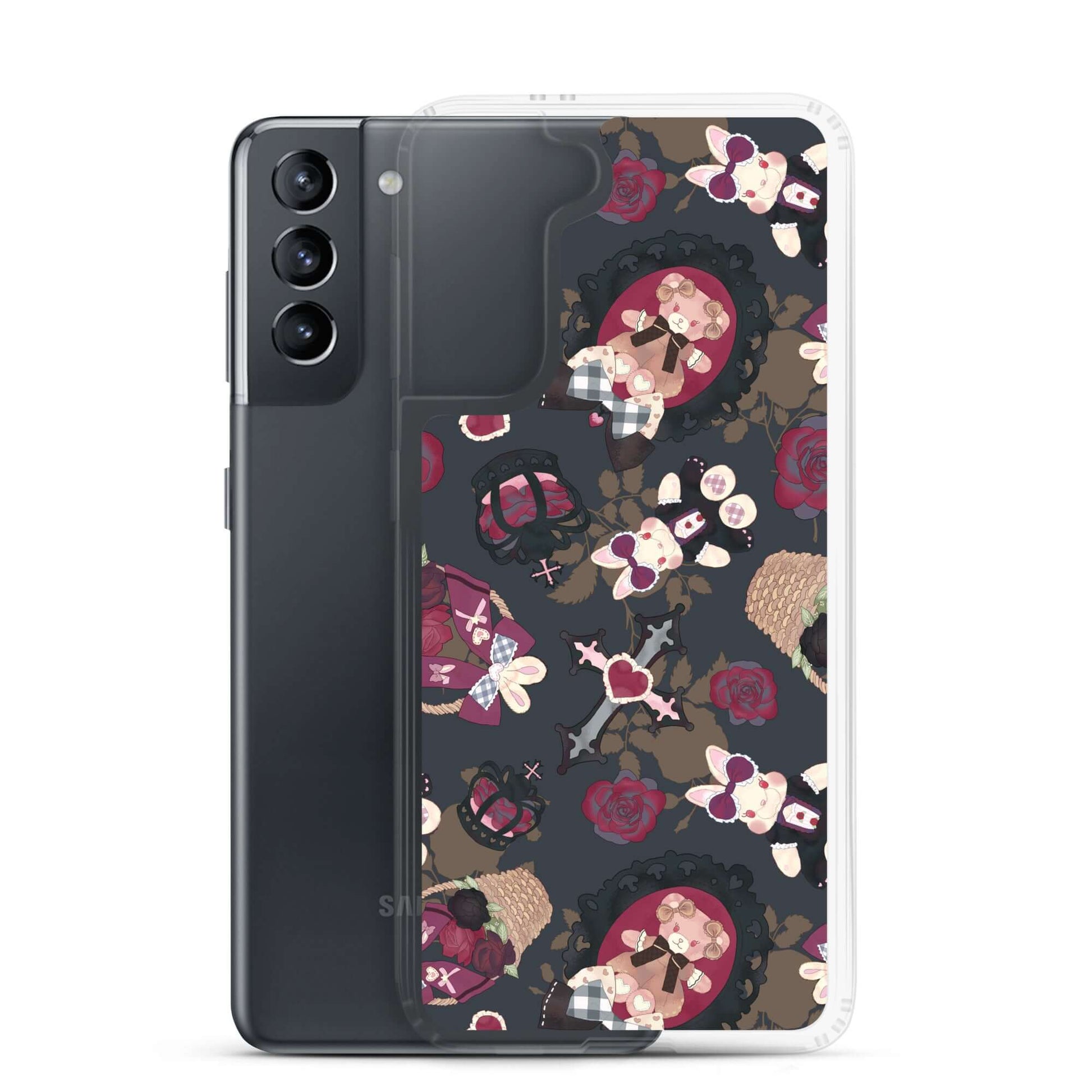Stylish Gothic Teddy Samsung® Clear Case features adorable design to protect against scratches and dirt. Perfect for any outfit!