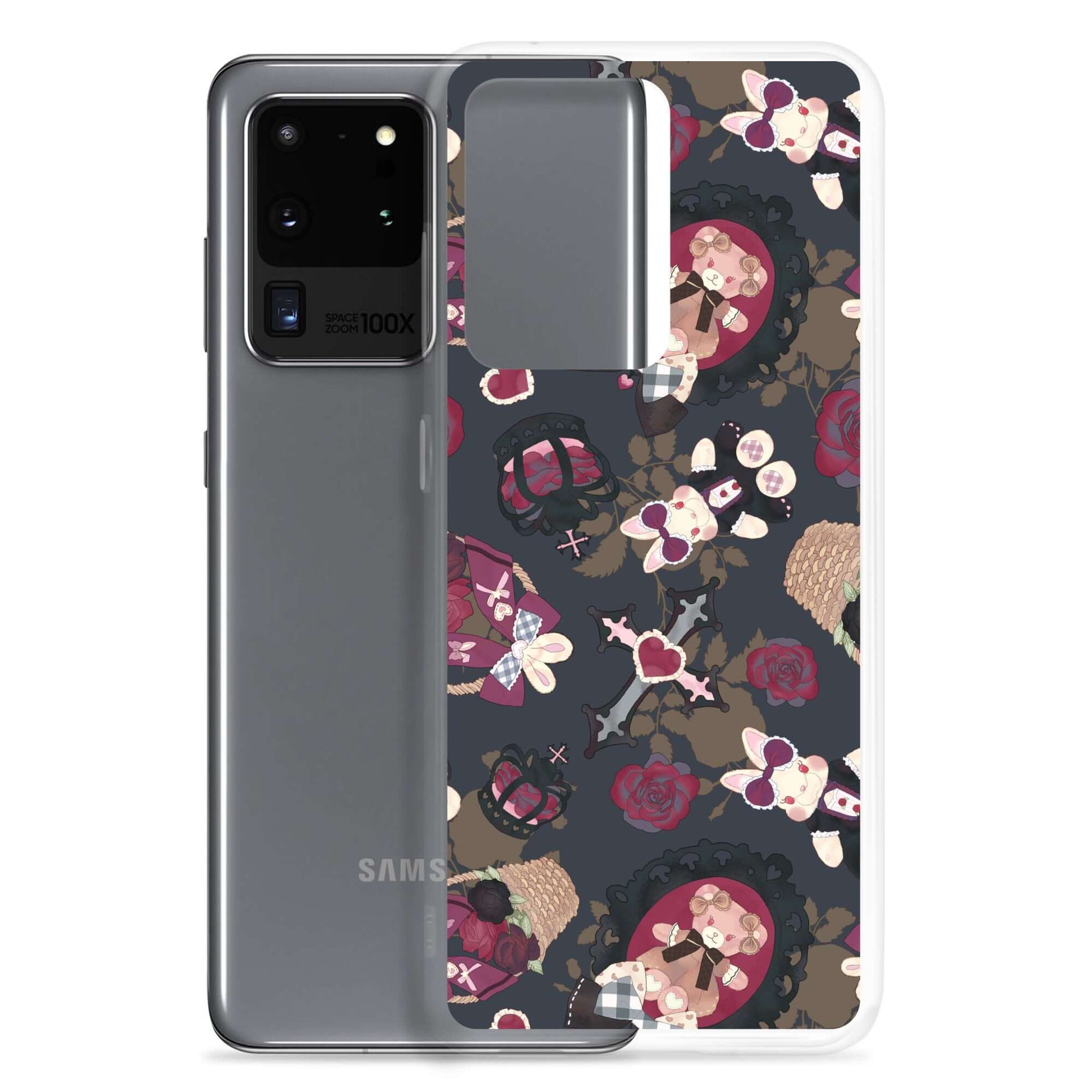 Gothic Teddy Samsung® Clear Case featuring a stylish design, perfect for protecting your phone while looking adorable.