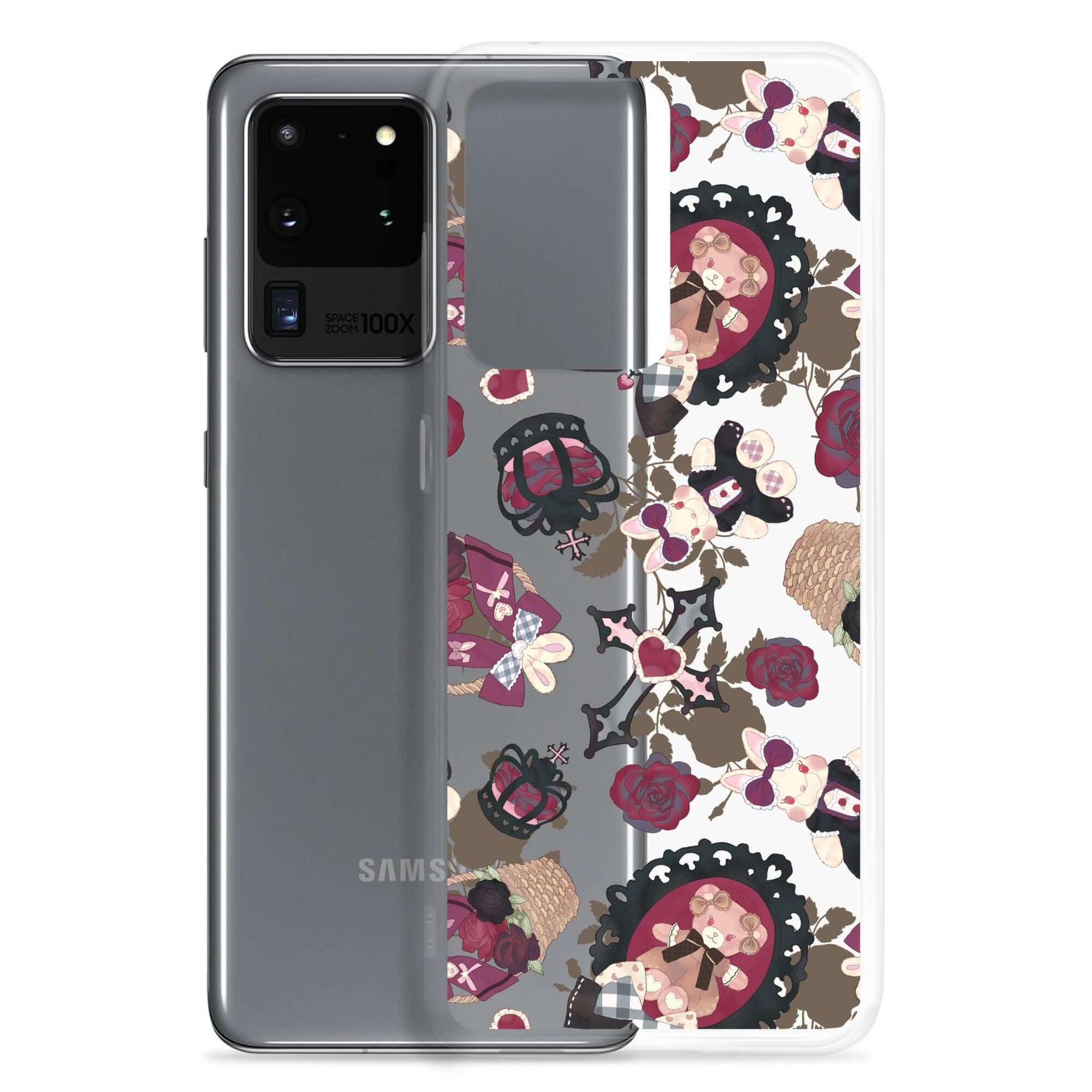 Stylish Gothic Teddy Samsung® Clear Case, perfect for protection against scratches and dust while looking adorable.