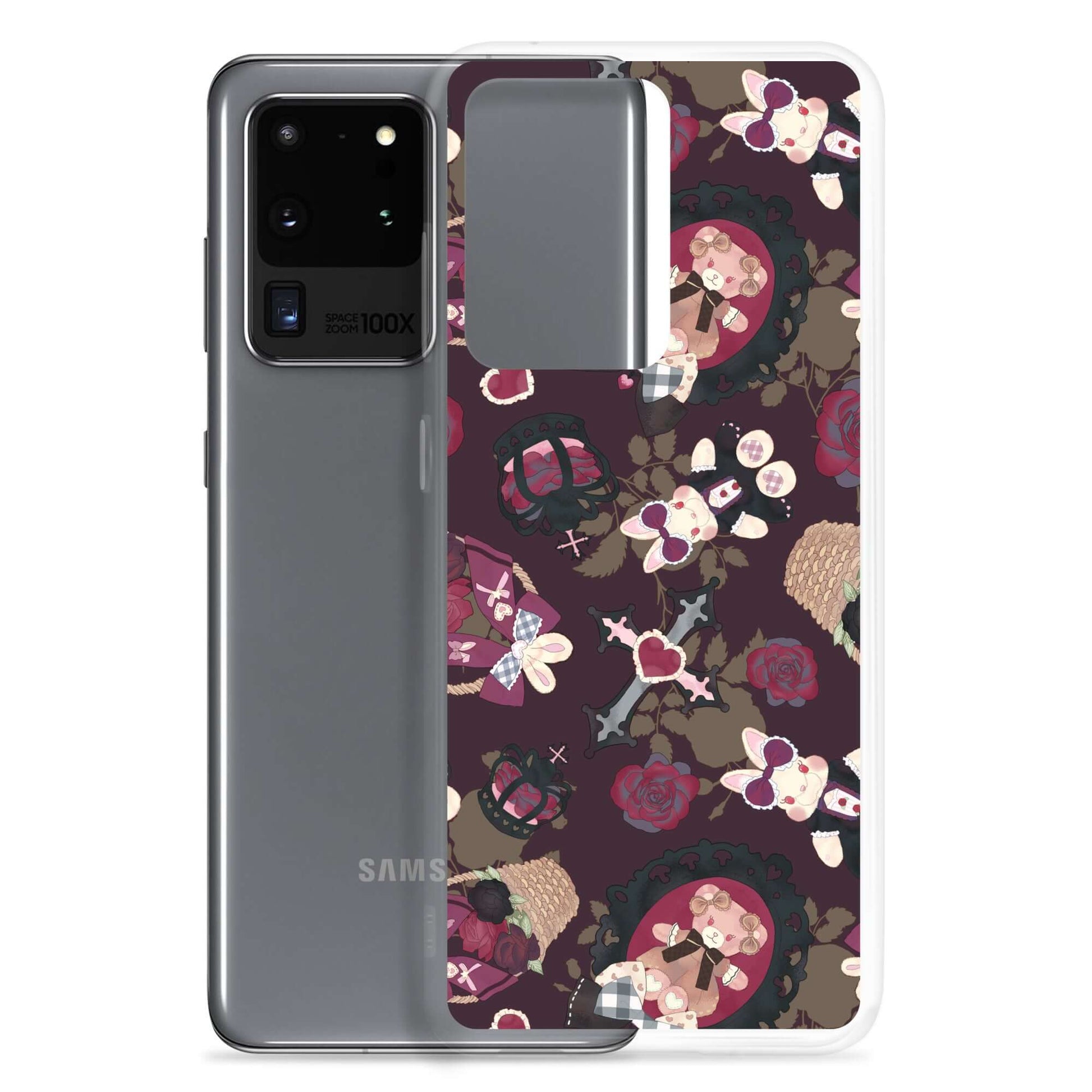 Stylish Gothic Teddy Samsung® Clear Case featuring adorable designs, perfect for protecting your phone in style.