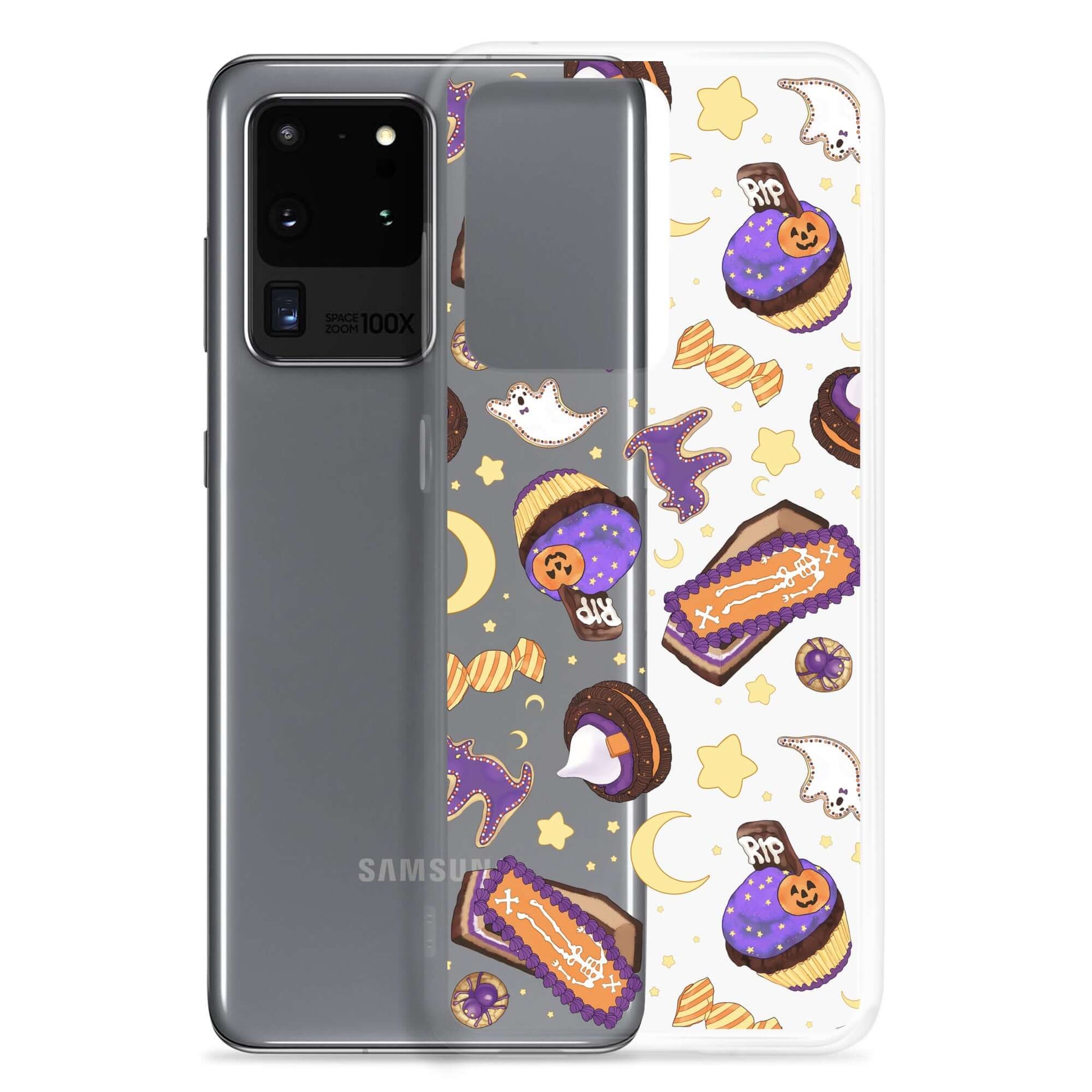 Protect your phone in style with the Halloween Treat Samsung® Clear Case, featuring fun Halloween-themed designs.
