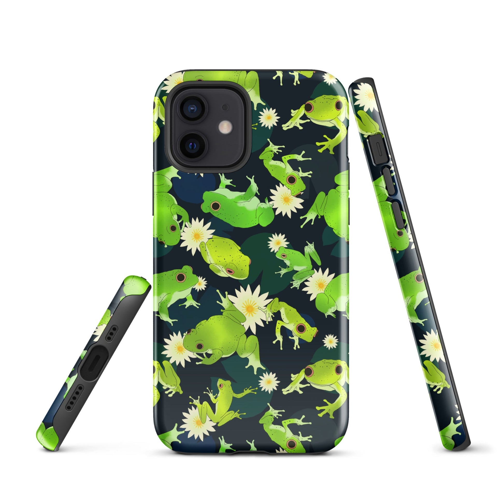 Stylish Kero-kero iPhone® Tough Case features a durable design with vibrant frog patterns for trendy phone protection.