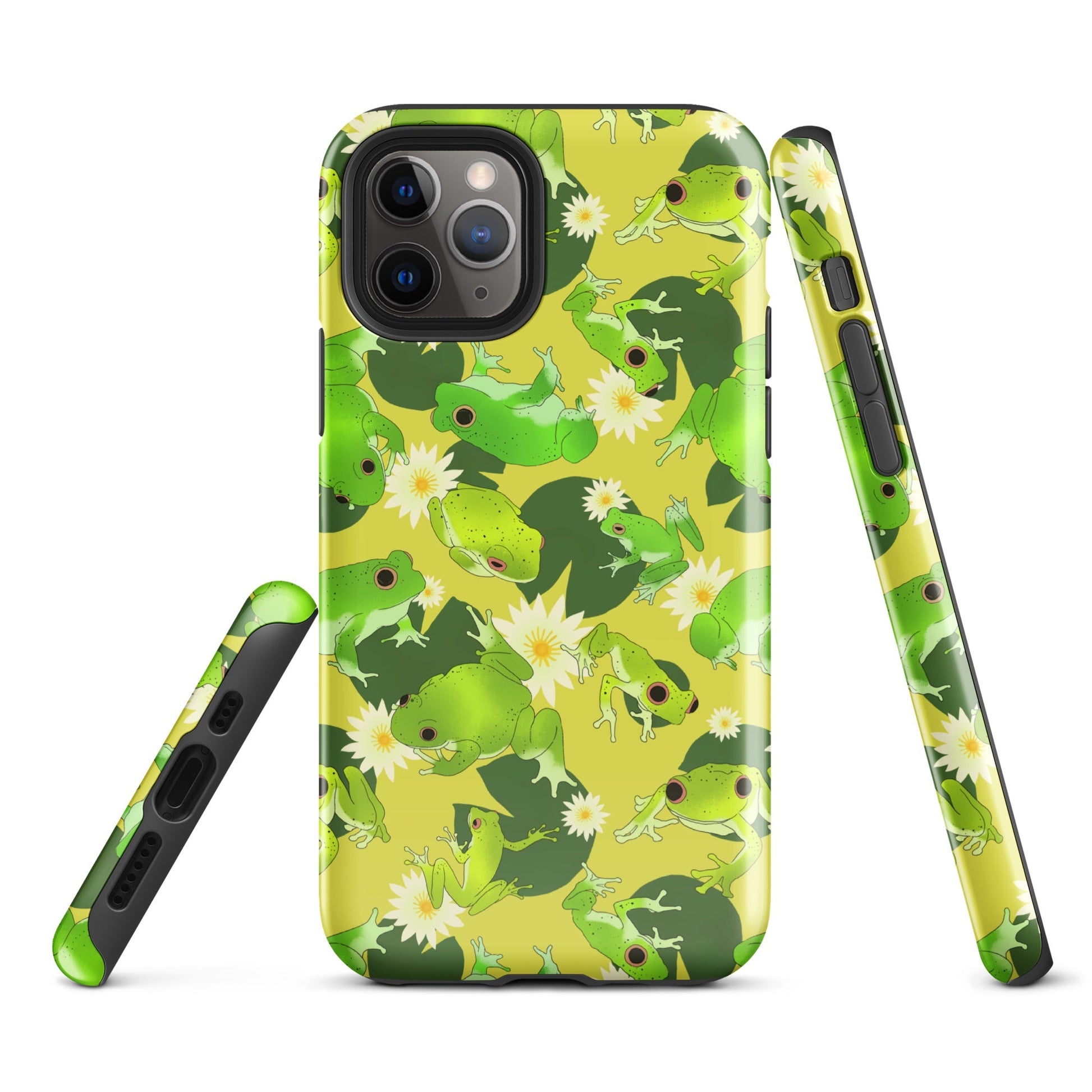 Colorful Kero-kero iPhone® Tough Case featuring frogs and lilies, combining style and protection for your phone.
