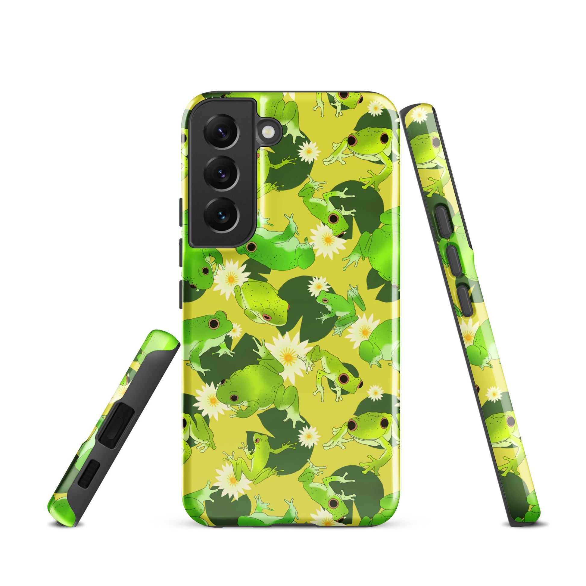 Kero-kero Samsung® Tough Case features vibrant frogs, offering impact resistance and sleek protection for your phone.