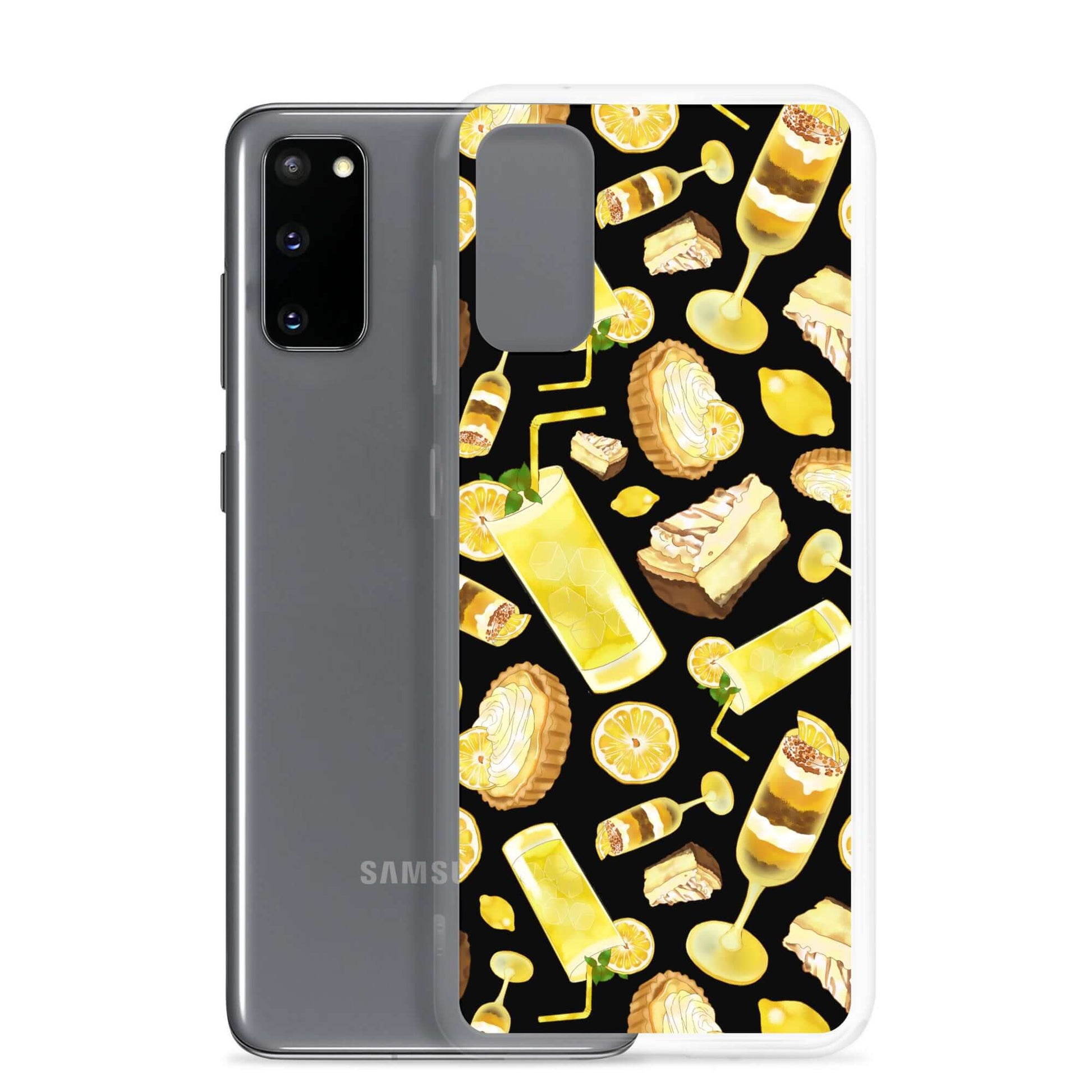 Lemon Samsung® Clear Case featuring vibrant lemon and dessert designs, perfect for style and protection.