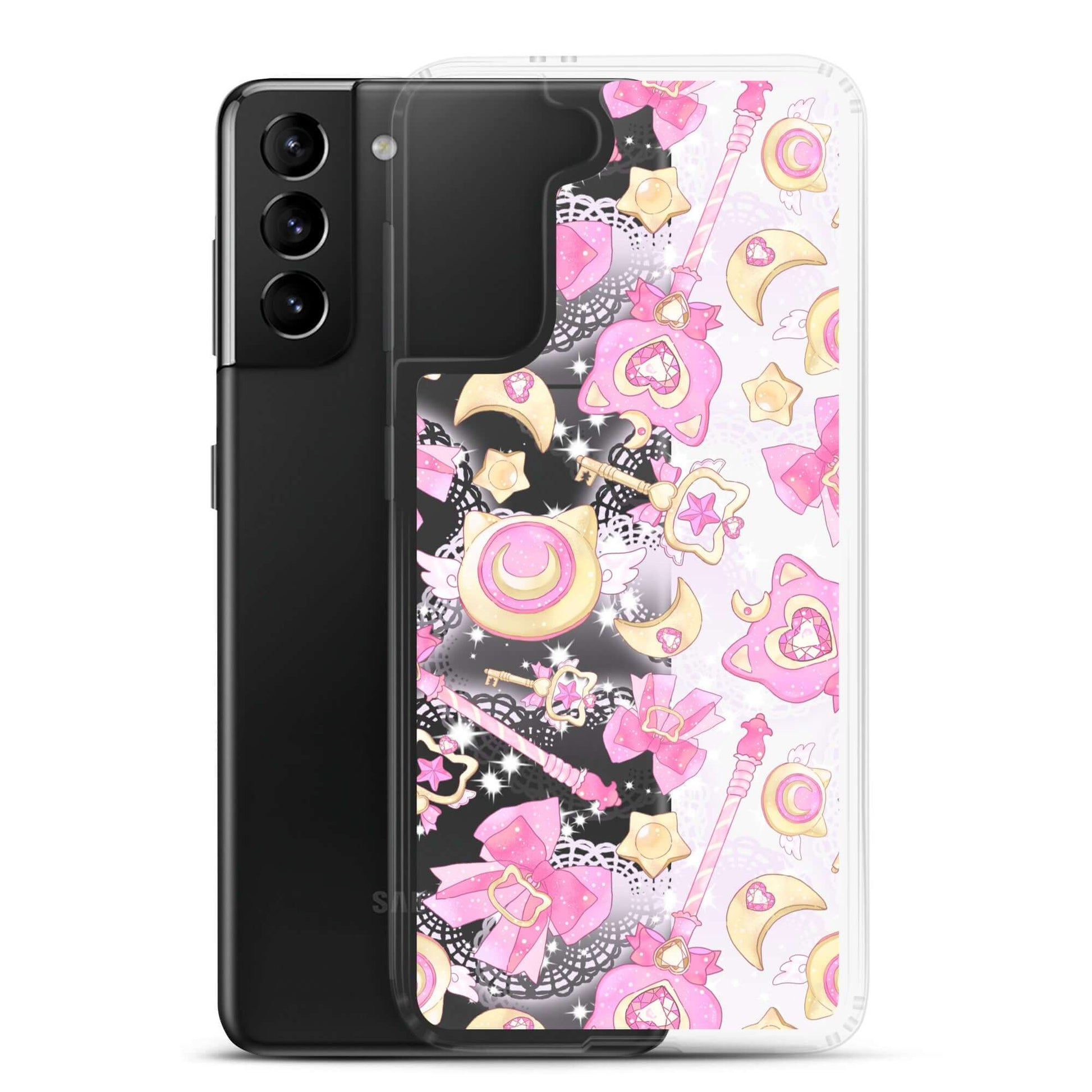 Showcasing the Magical Girl Samsung® Clear Case with a colorful design, perfect for protecting your phone in style.