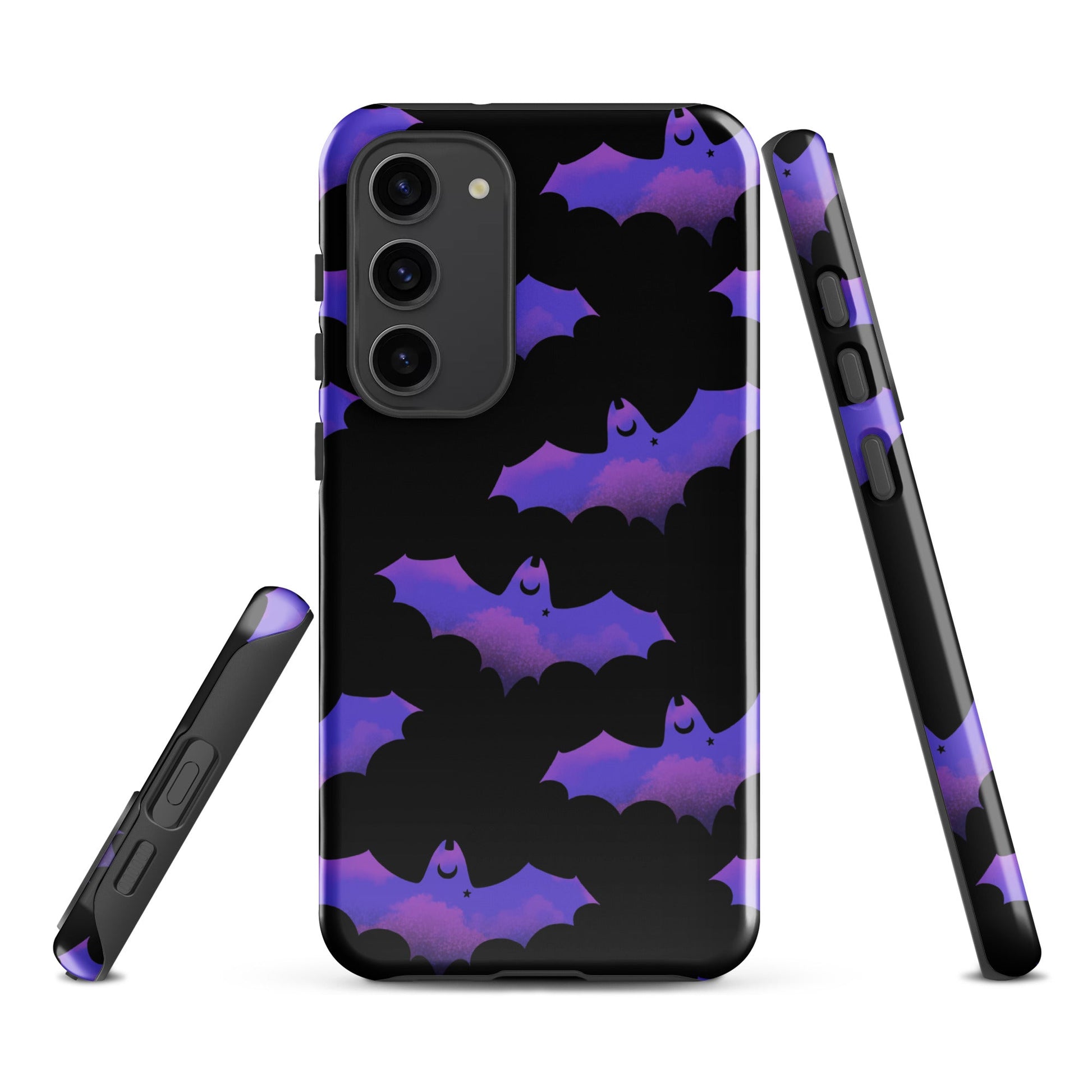 Stylish Morrigan Samsung® Tough Case featuring a bat design, providing shock protection and impact resistance.