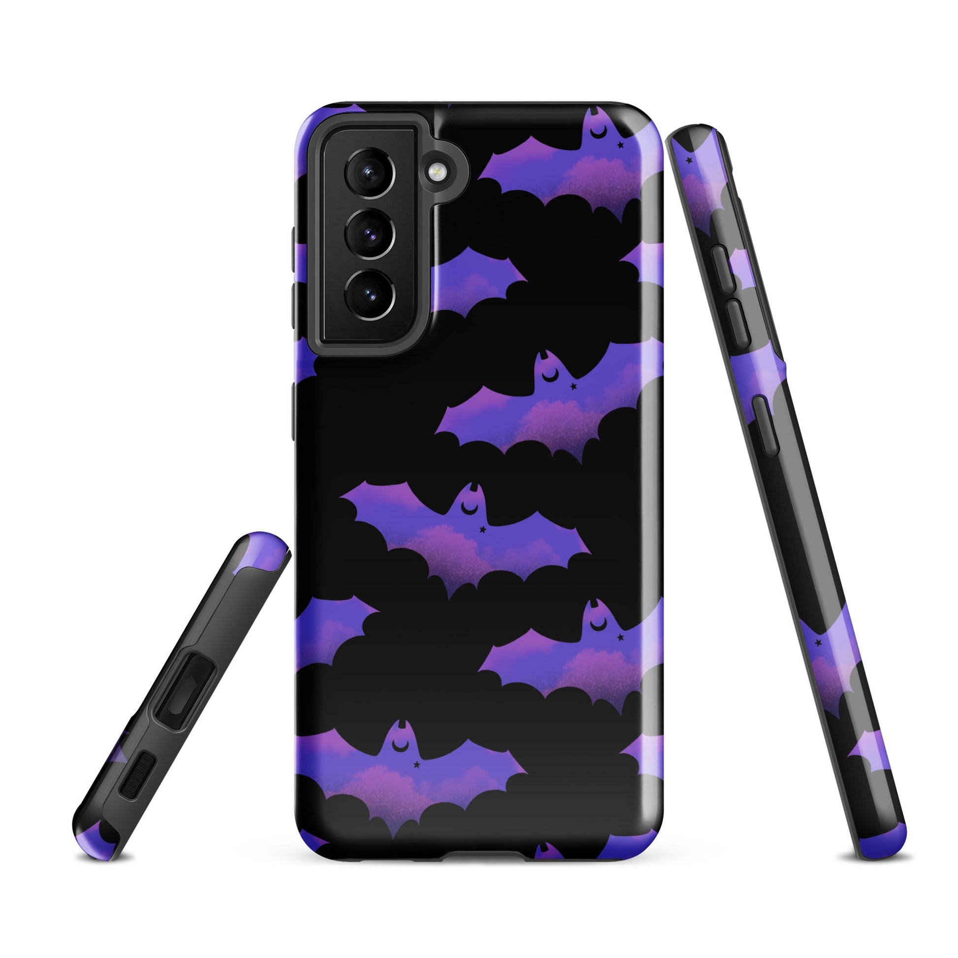 Stylish Morrigan Samsung® Tough Case features a bat design, offering impact resistance and sleek protection for your phone.