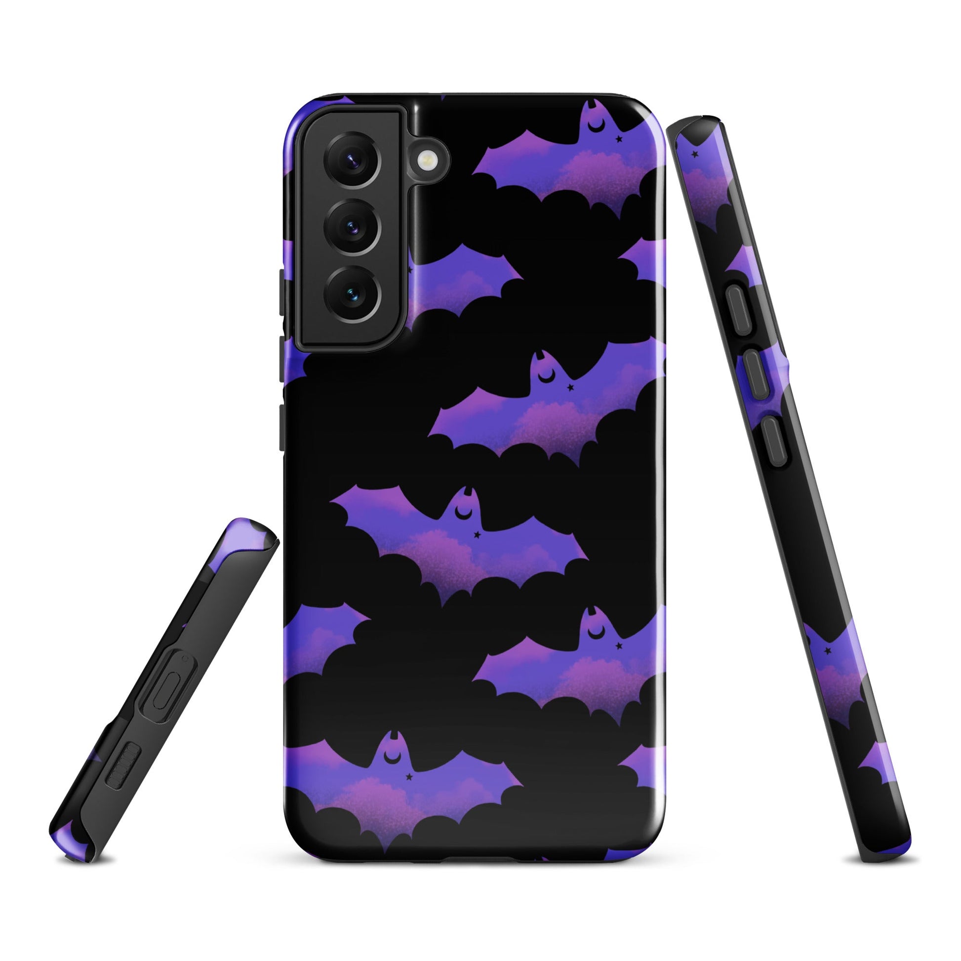 Stylish Morrigan Samsung® Tough Case featuring vibrant bat design, offering robust protection and durability.