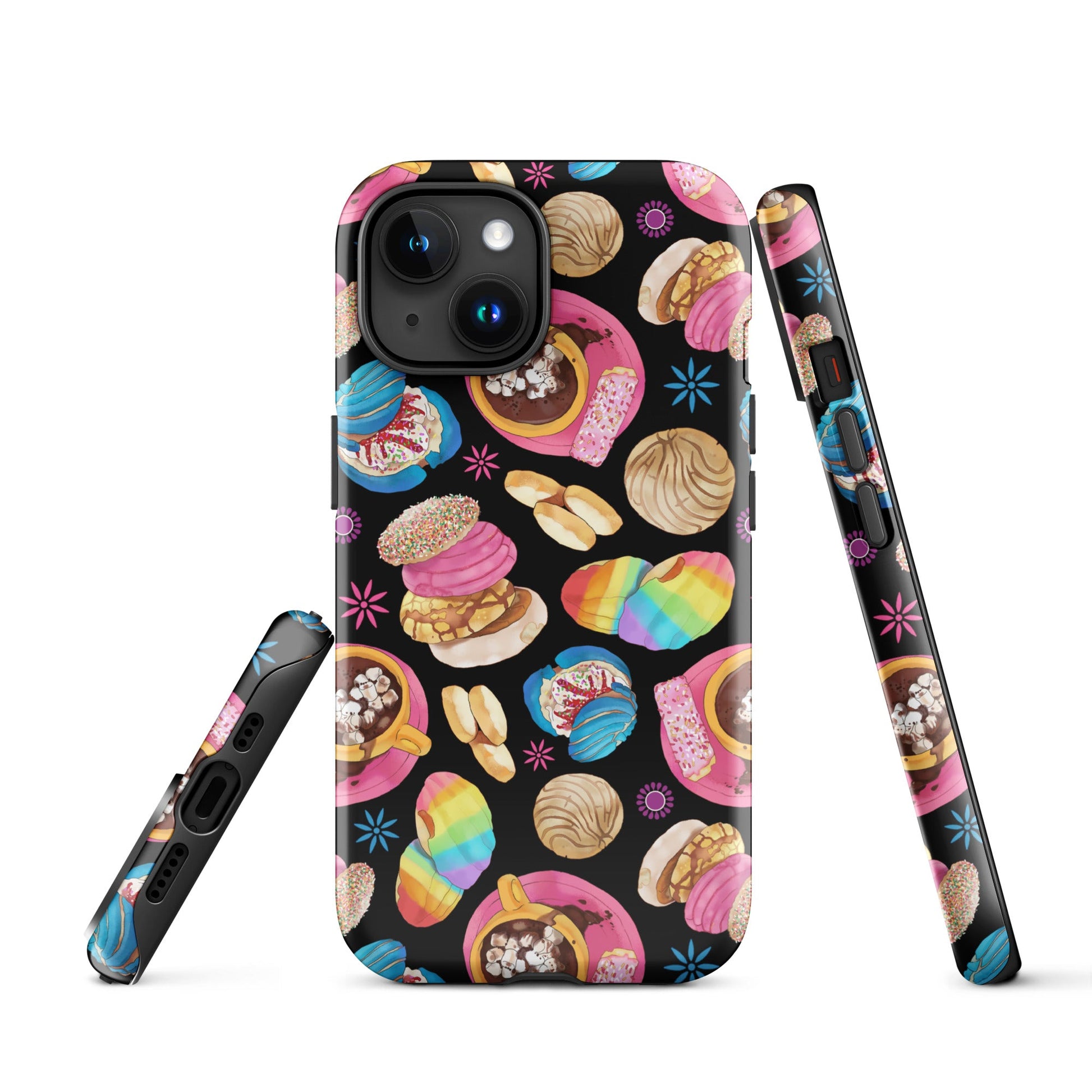 Colorful Pan Dulce iPhone® Tough Case featuring vibrant pastries, offering stylish protection for your device.