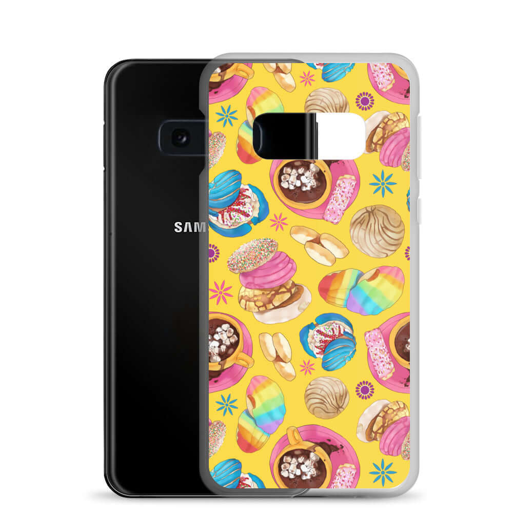 Colorful Pan Dulce Samsung® Clear Case showcases vibrant baked goods, adding style and protection to your phone.