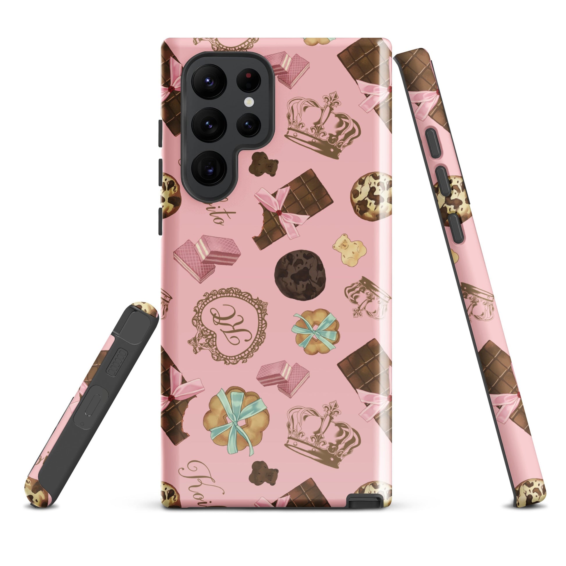 Stylish Royal Cookie Samsung® Tough Case features a pink design with cookies and crowns, ensuring phone protection and flair.