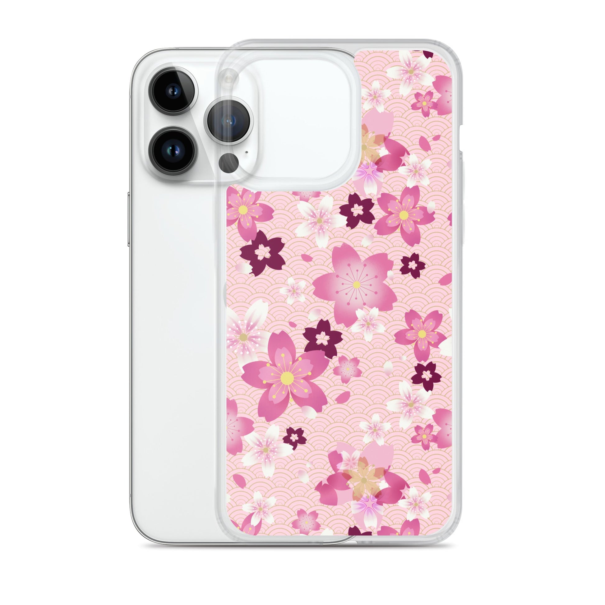 Sakura iPhone® Clear Case features a floral design, offering protection from scratches and easy access to ports.