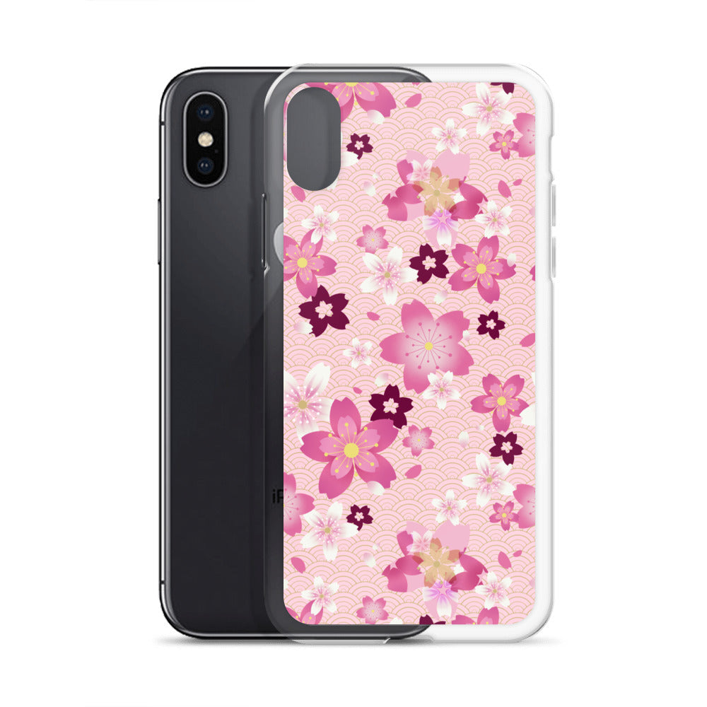 Sakura iPhone® Clear Case featuring a floral design, offering sleek protection from scratches and dust. Perfect for style!