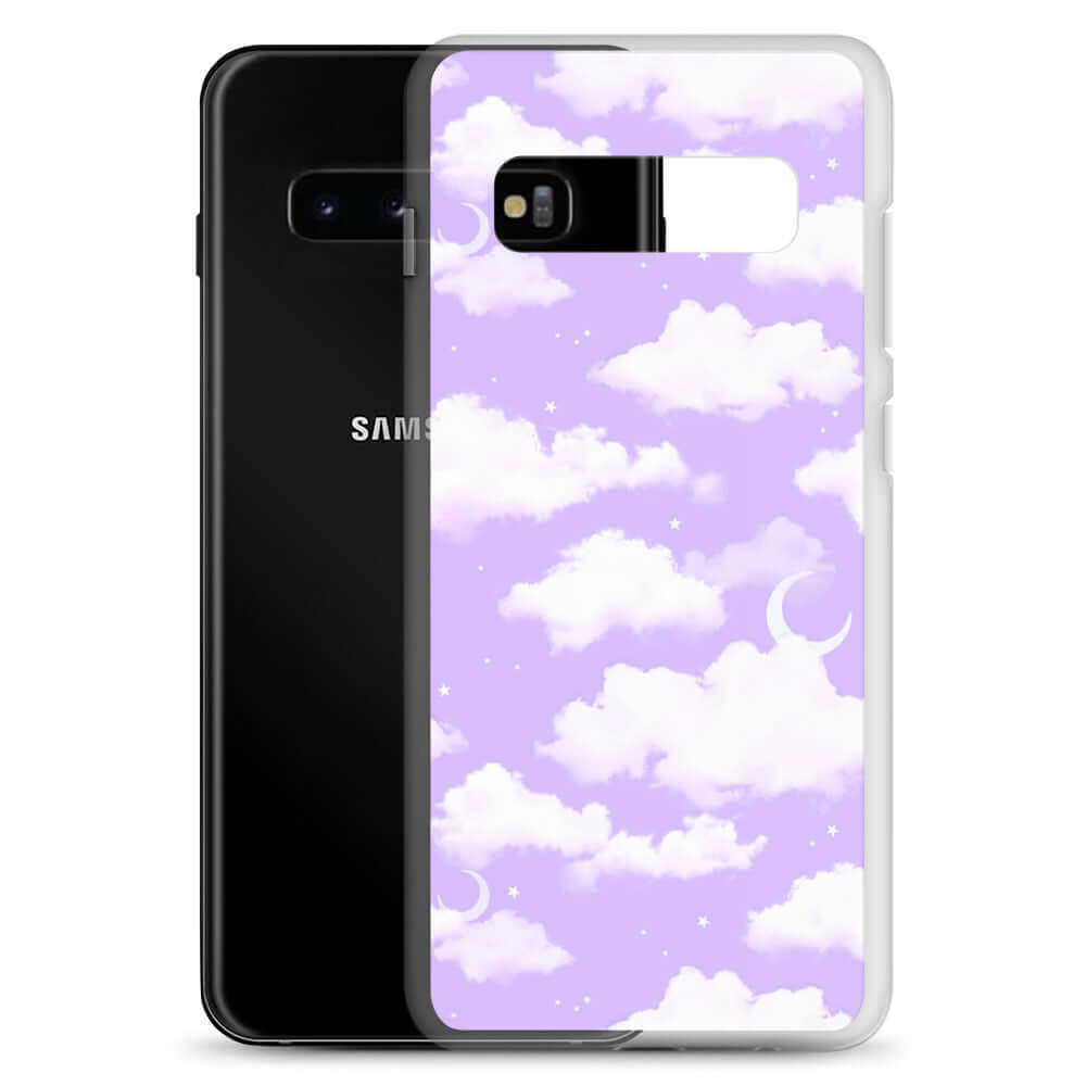 Dreamy Cloudy Sky Samsung® Clear Case showcases a purple gradient design, protecting your phone stylishly and securely.