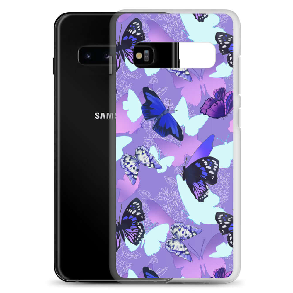 Colorful Butterfly Samsung® Clear Case showcasing vibrant butterfly prints, perfect for your stylish phone protection.