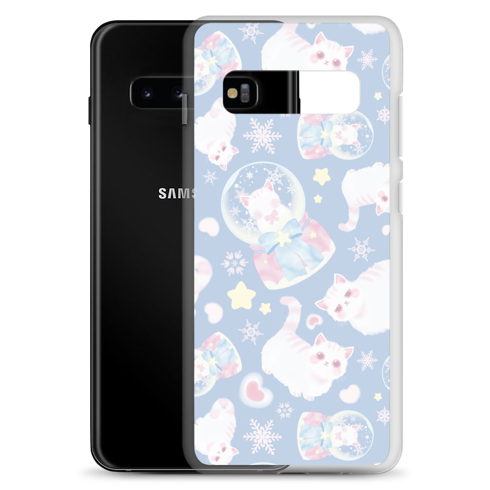 Snow Kitten Samsung® Clear Case features adorable kittens on a pastel background, perfect for stylish protection.
