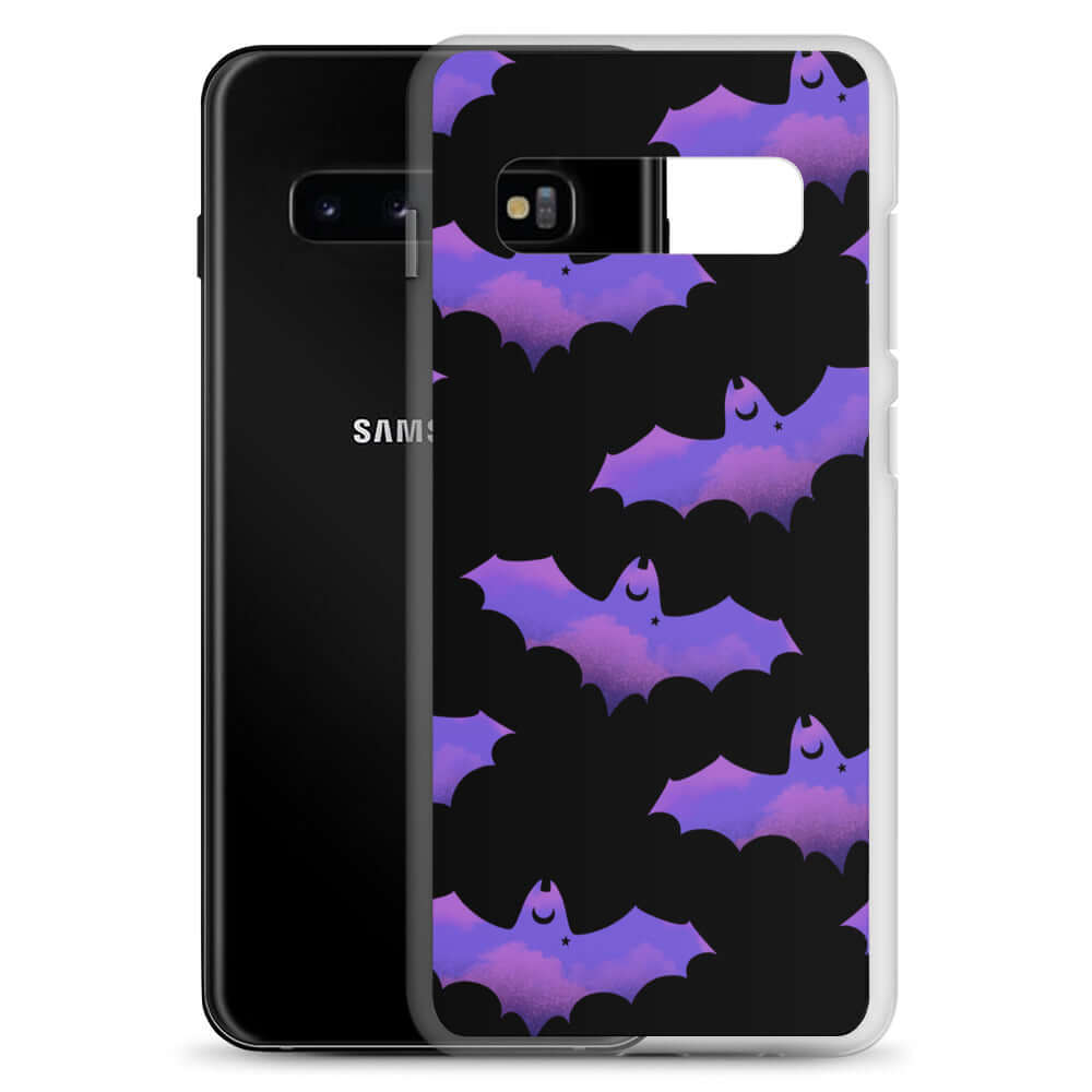 Stylish Morrigan Samsung® Clear Case featuring playful bats, offering sleek protection for your device. Perfect for any outing!