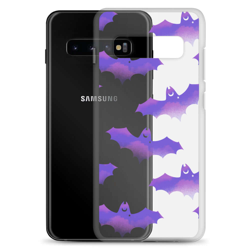 Protect your Samsung with the stylish Morrigan Samsung® Clear Case featuring playful bats and durable design.