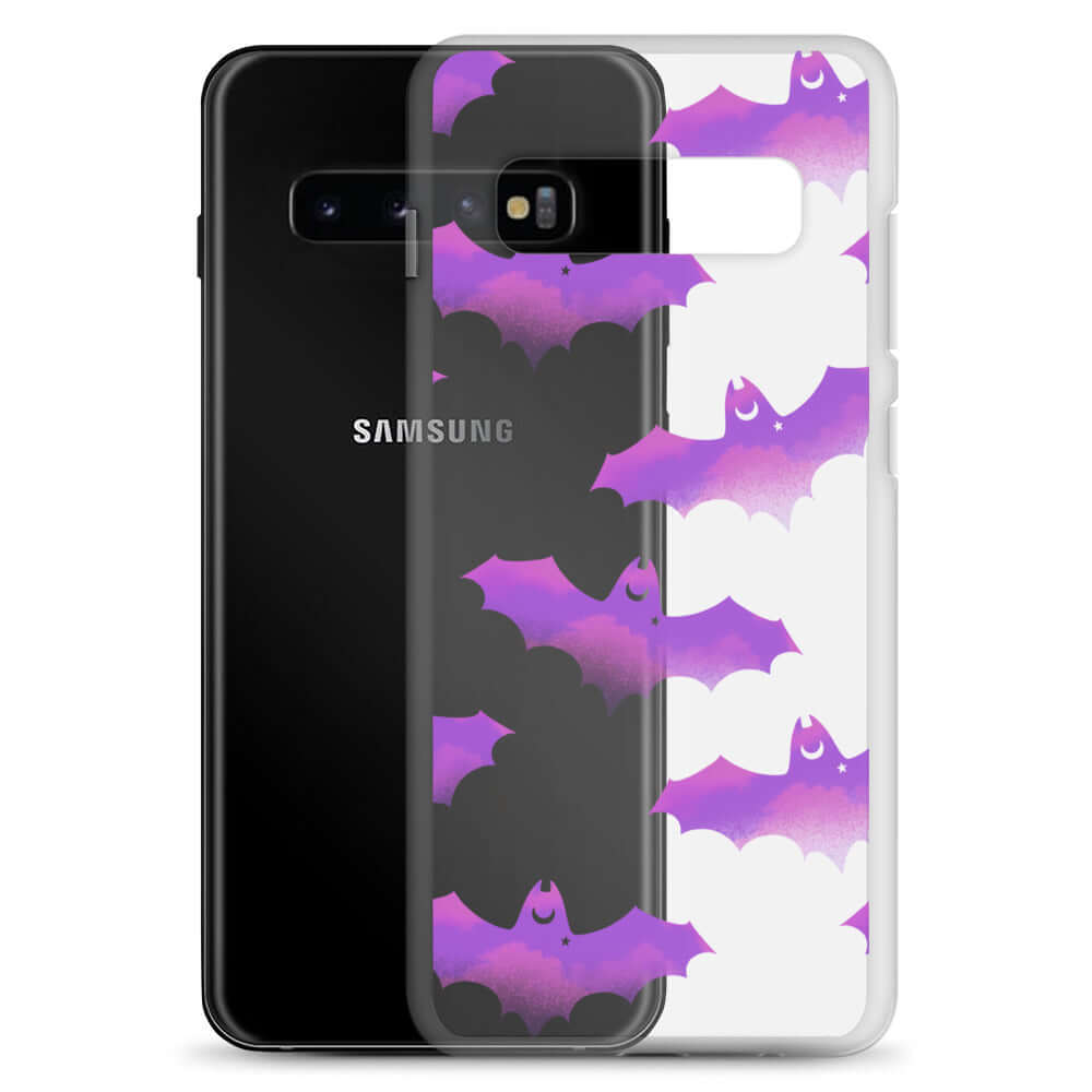 Aensland Samsung® Clear Case featuring playful bats, perfect for protecting your phone in style.