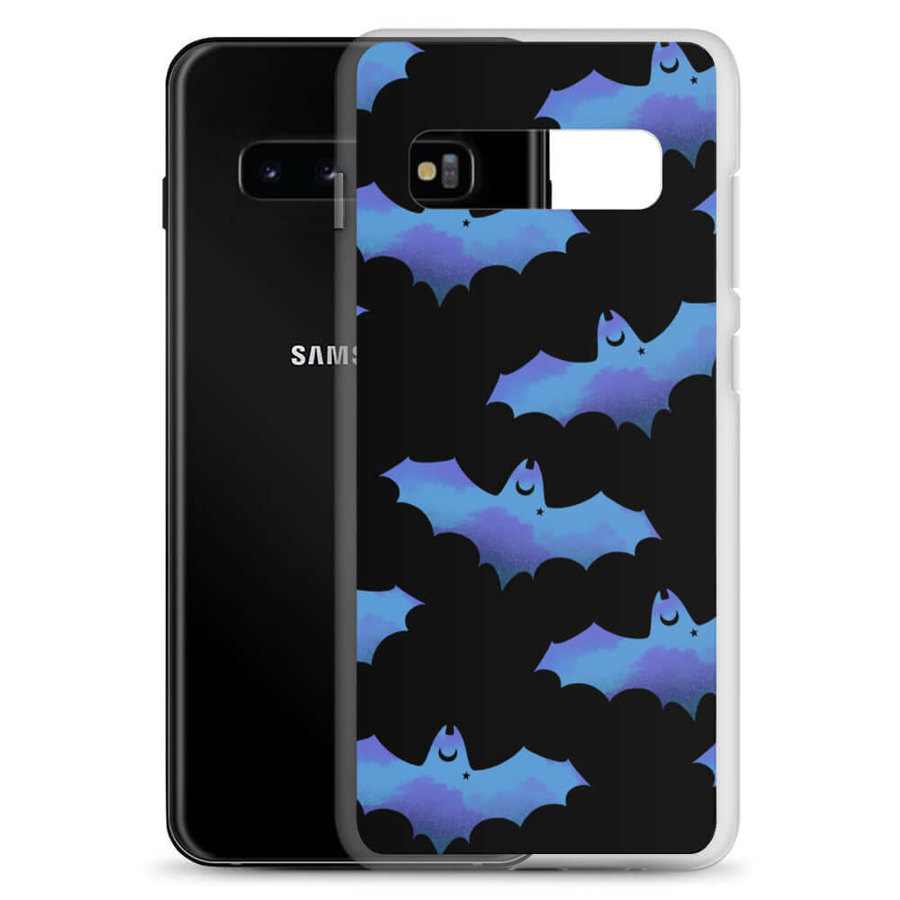 Stylish Lilith Samsung® Clear Case featuring vibrant bats, perfect for protecting your phone in any weather.