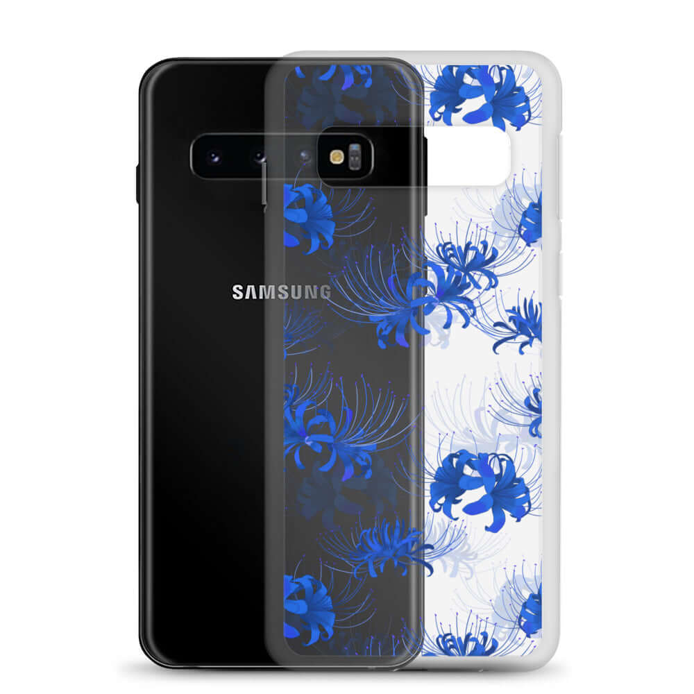 Stylish Higanbana Samsung® Clear Case showcasing a vibrant floral design, perfect for protecting your device.