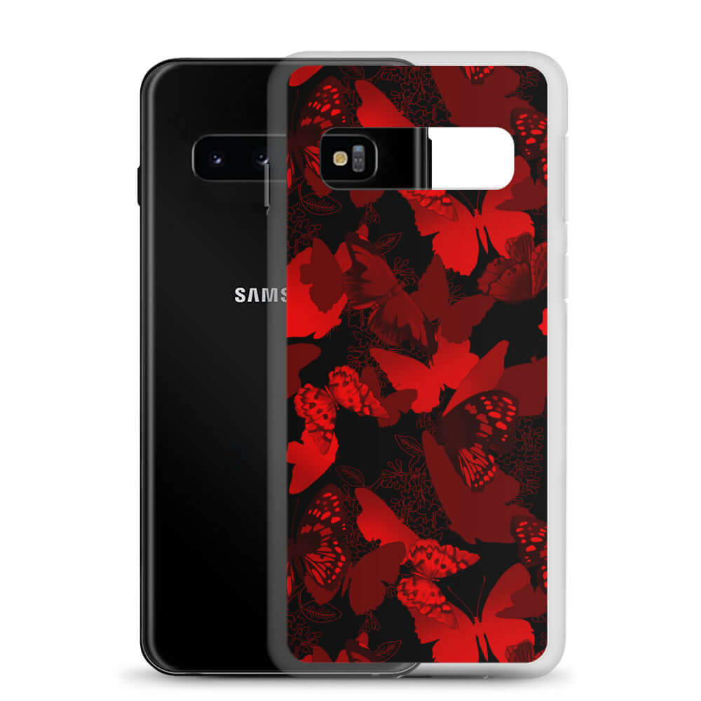 Stylish Butterfly Samsung® Clear Case showcasing vibrant red butterflies on a sleek protective design for Samsung phones.