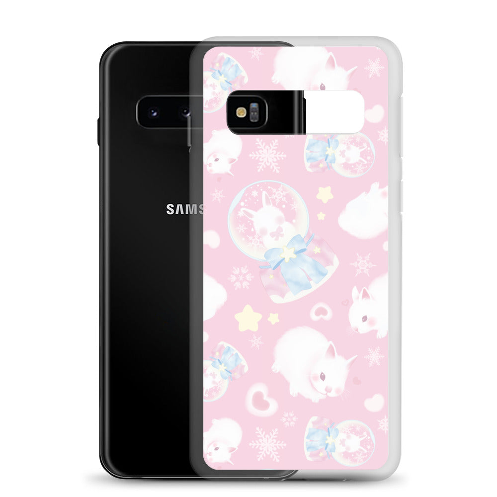 Snow Bunny Samsung® Clear Case features cute bunnies on a pastel background, perfect for stylish protection.