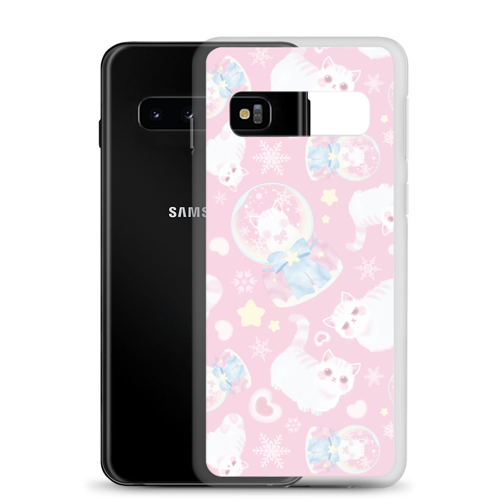 Snow Kitten Samsung® Clear Case features cute kittens on a pastel backdrop, perfect for phone protection and style.