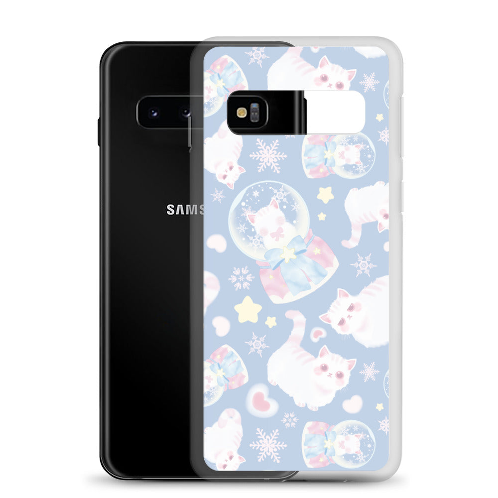 Snow Kitten Samsung® Clear Case features adorable kittens on a pastel background, perfect for style and protection.