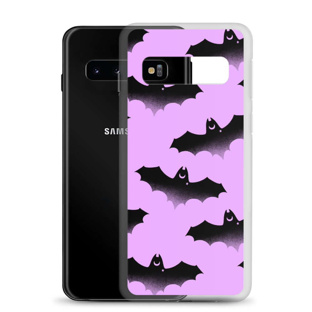 Stylish Aensland Samsung® Clear Case features playful bats, protecting your phone from scratches and dust.