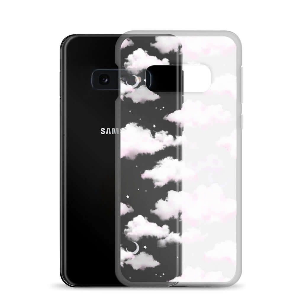 Stylish Cloudy Sky Samsung® Clear Case showcasing dreamy cloud patterns, perfect for protecting your phone in style.