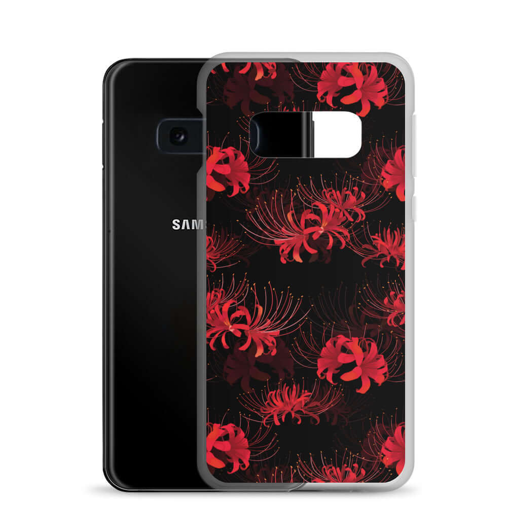 Stylish Higanbana Samsung® Clear Case showcasing a floral design, perfect for protecting your device in style.