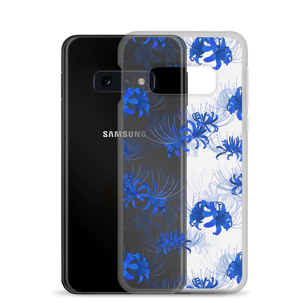 Showcasing the Higanbana Samsung® Clear Case, featuring a stylish floral design that protects your phone beautifully.