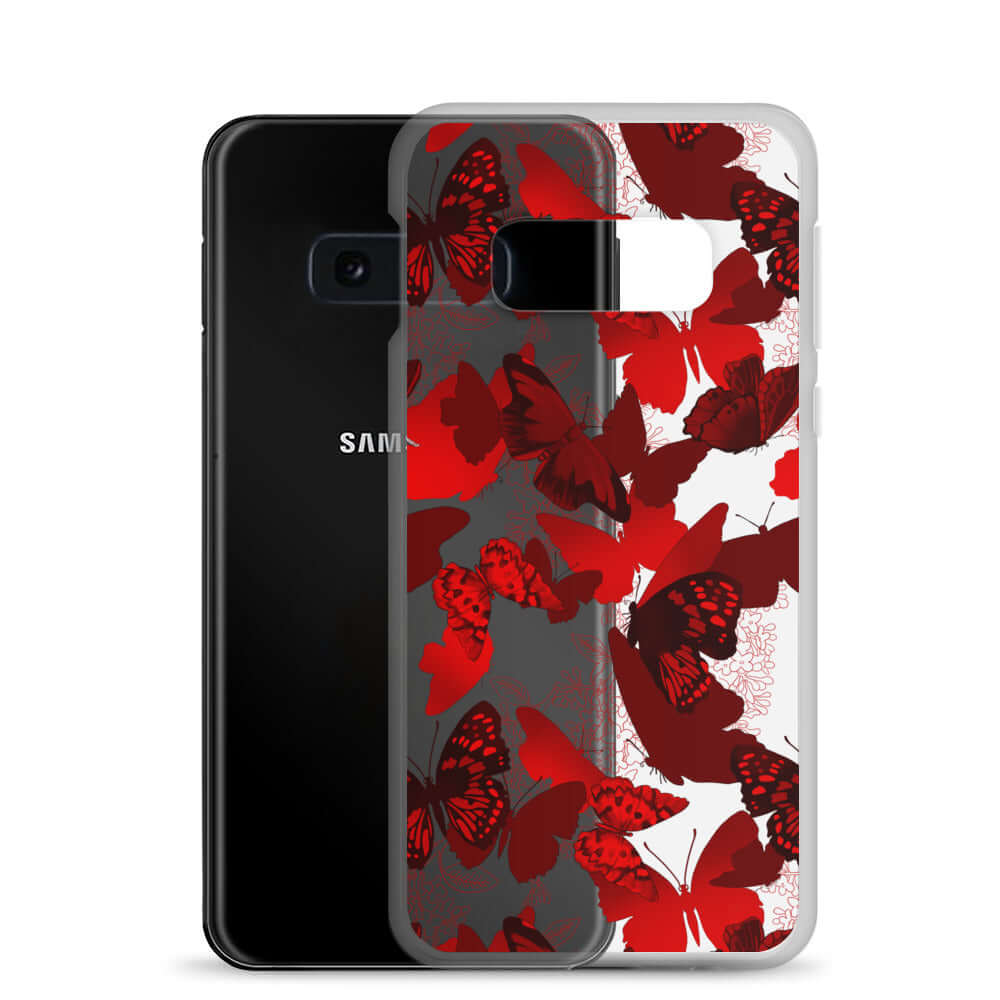 Butterfly Samsung® Clear Case featuring vibrant butterfly prints, perfect for protecting your Samsung phone stylishly.