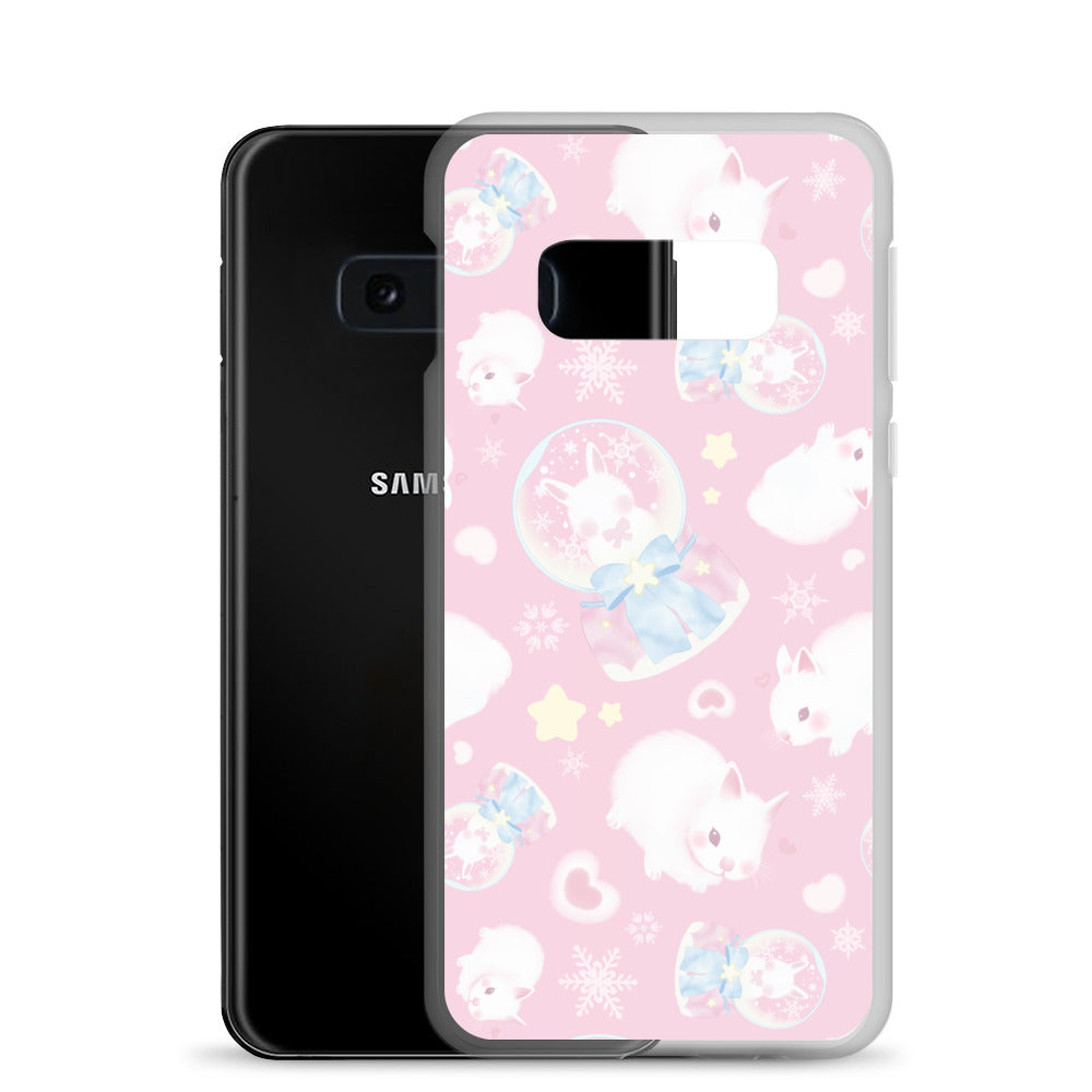 Snow Bunny Samsung® Clear Case features cute bunnies on a pastel background, perfect for style and protection.