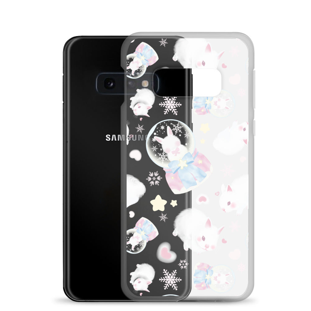 Stylish Snow Bunny Samsung® Clear Case featuring adorable bunnies, perfect for a pastel outfit or everyday use.